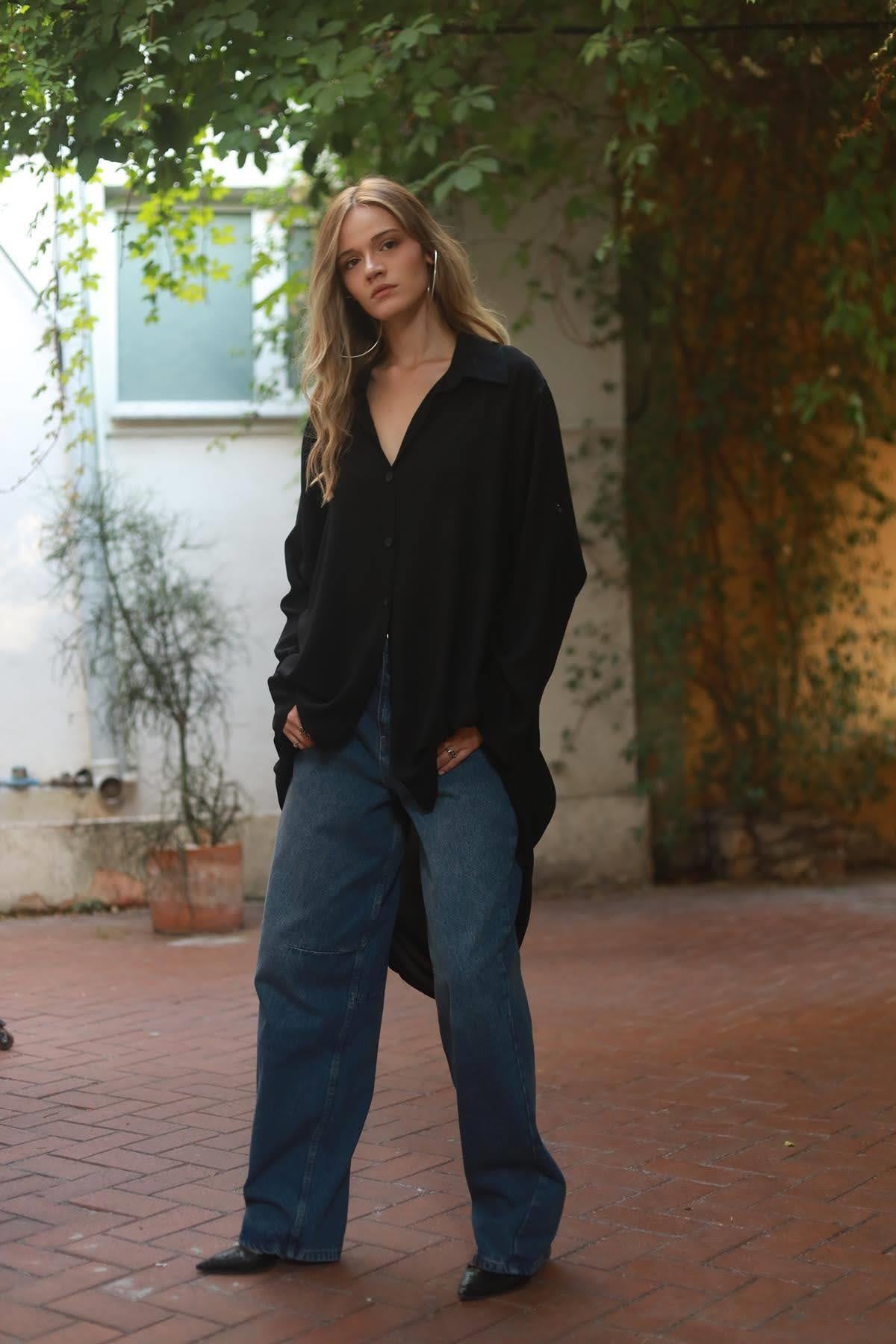 Black Long Back Shirt