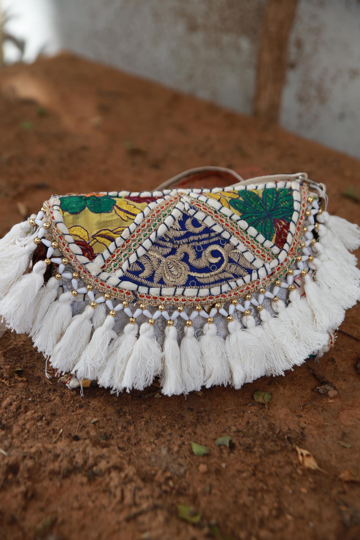 Ecru Bead Embroidered Envelope Bag