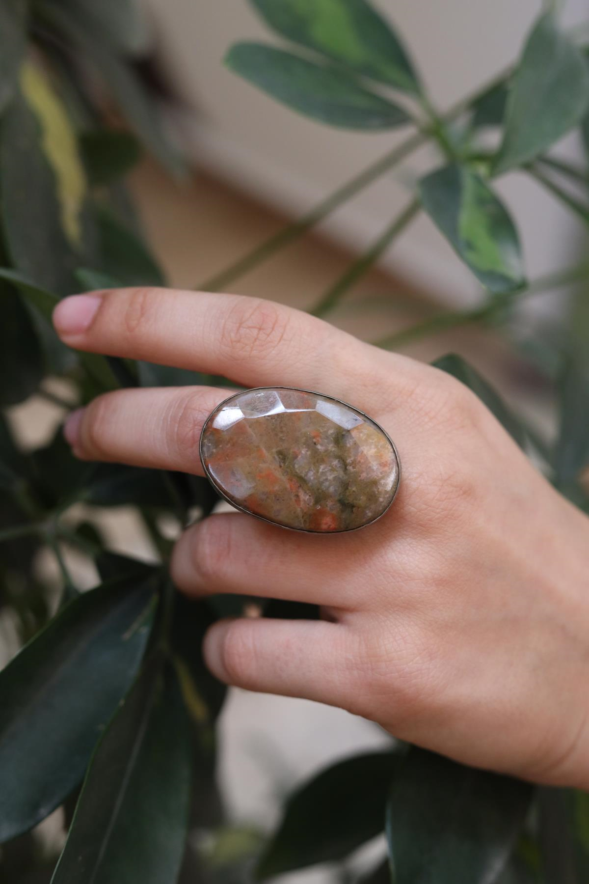 Silver Plated Natural Stone Ring