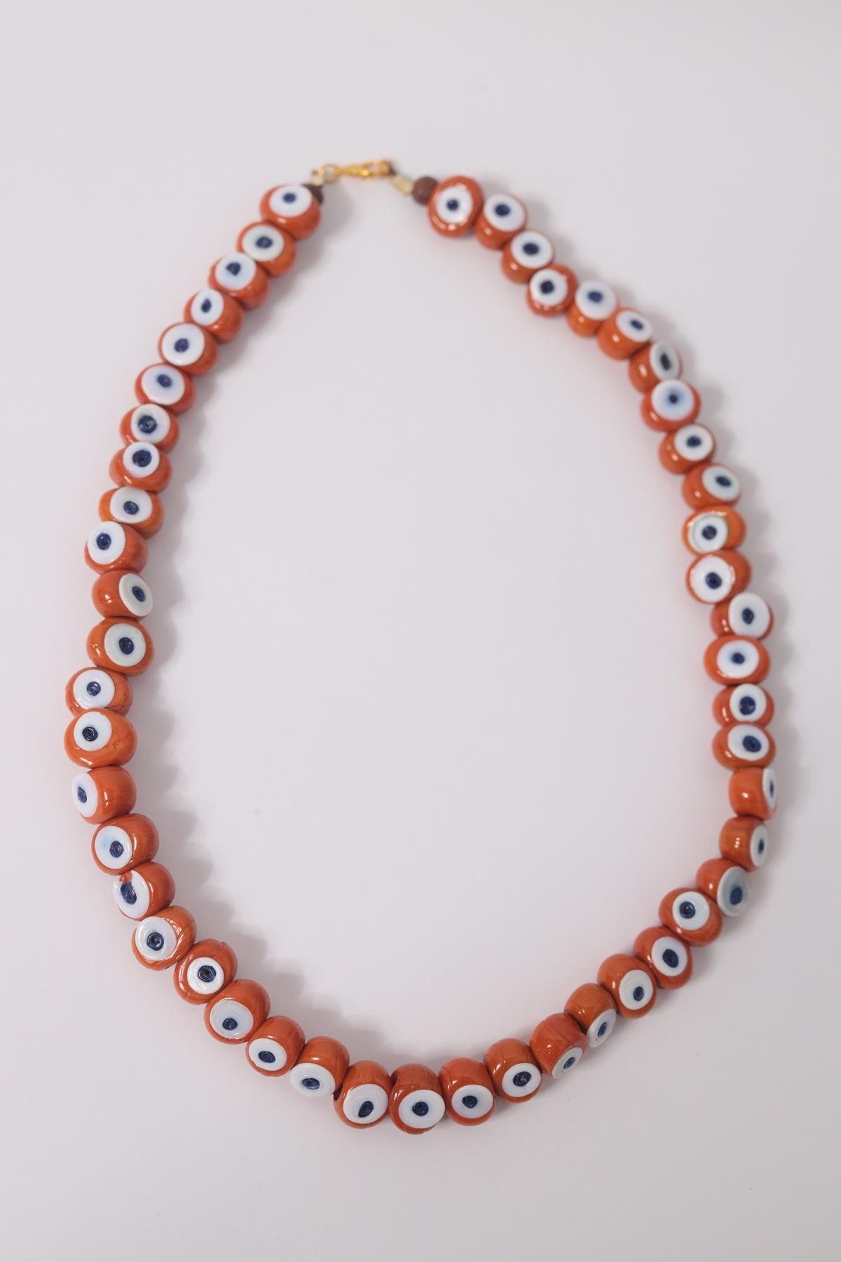 Turuncu Cam Nazar Boncuklu Tasarım Kolye