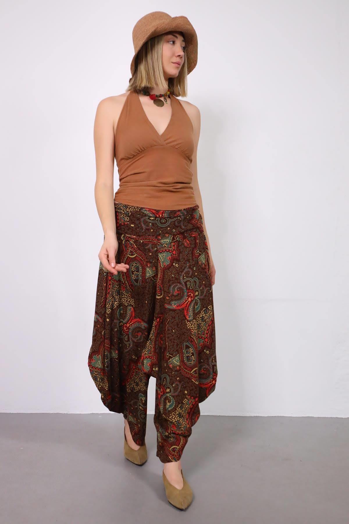 Kahve Drape Bel Dökümlü Şalvar - Şaman Butik - Bohem Giyim ve Aksesuar | Kadın & Erkek Kahve Drape Bel Dökümlü Şalvar