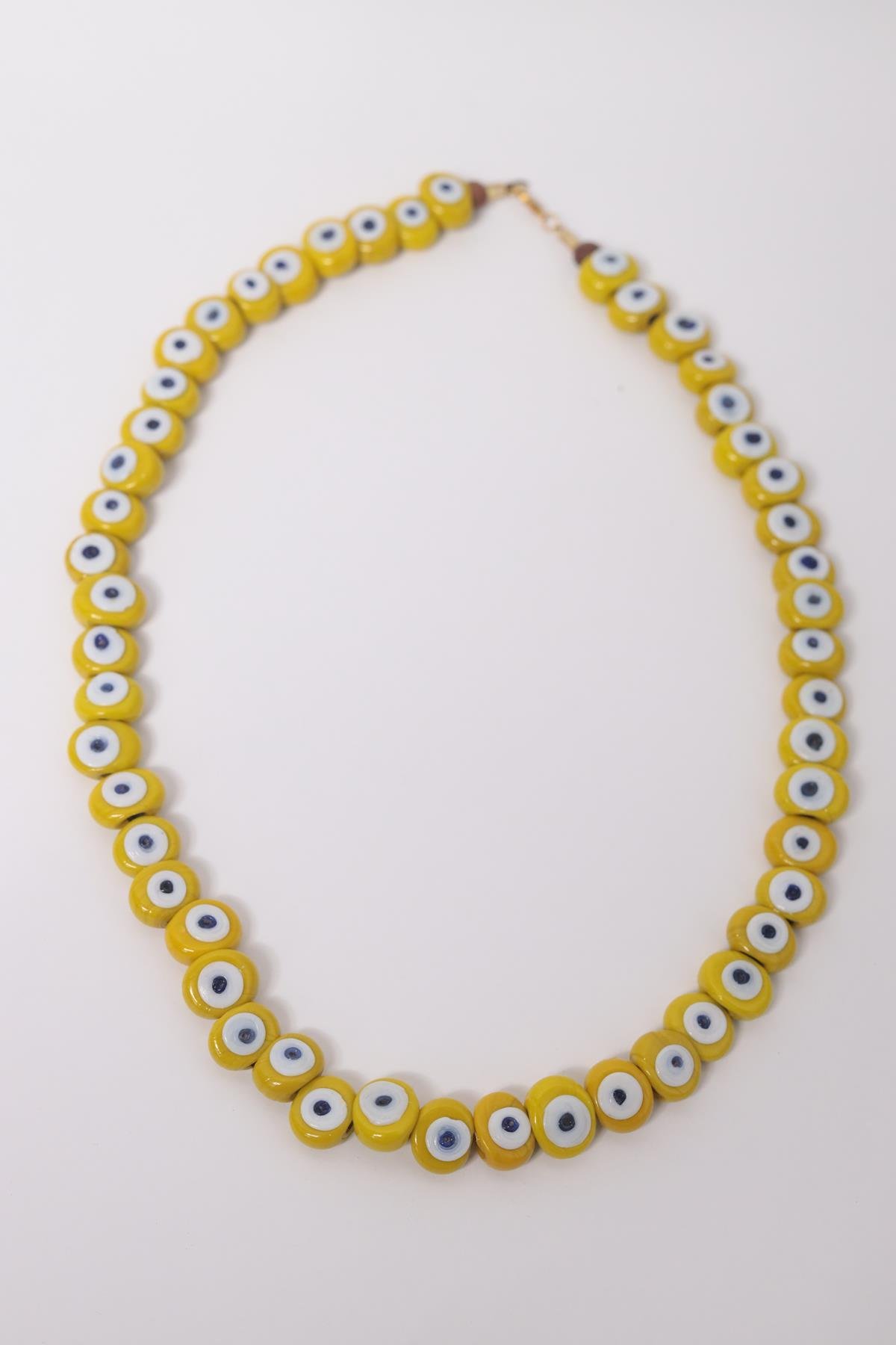 Sarı Cam Nazar Boncuklu Tasarım Kolye