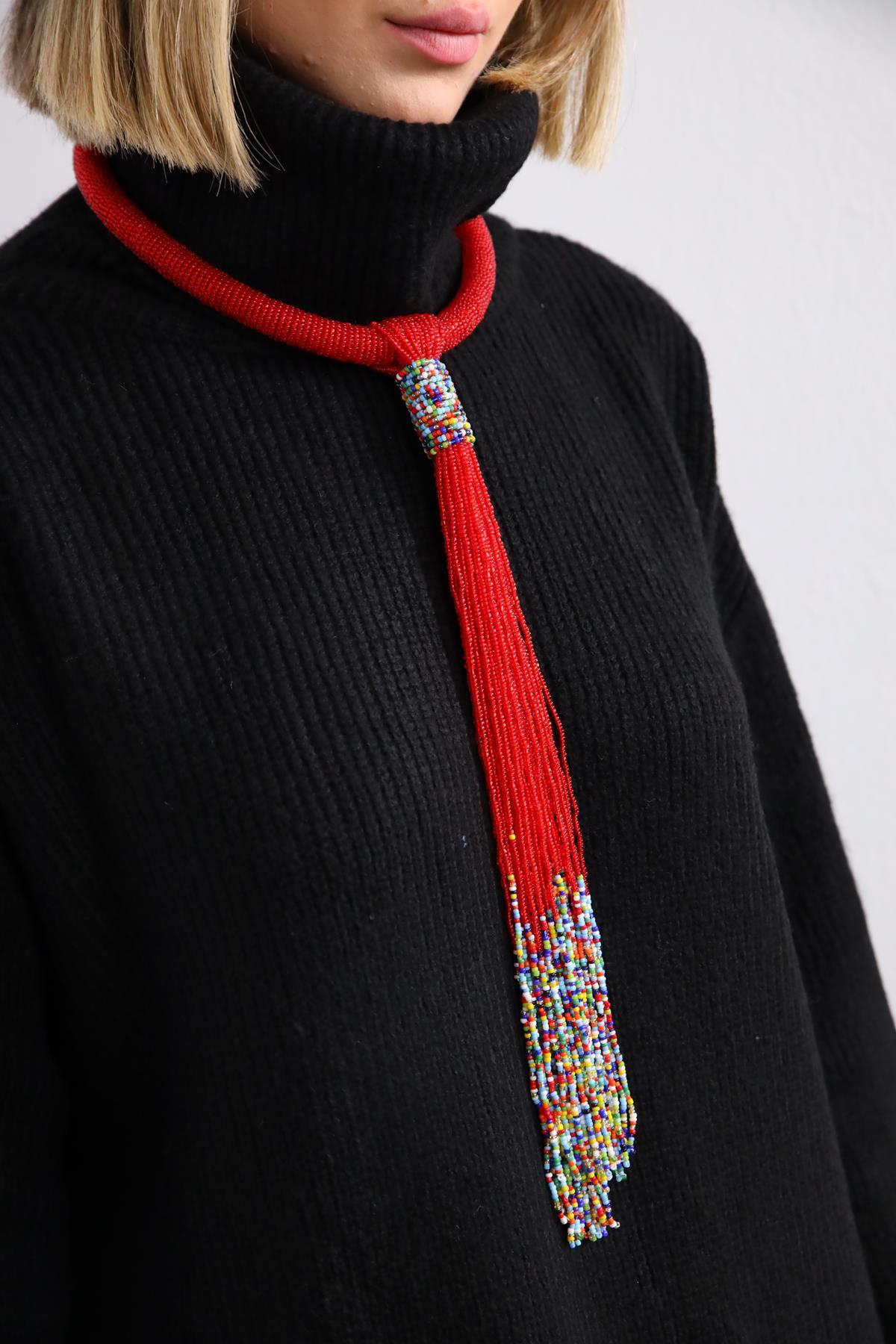 Kravat Tasarım Kırmızı Kolye - Şaman Butik Kravat Tasarım Kırmızı Kolye