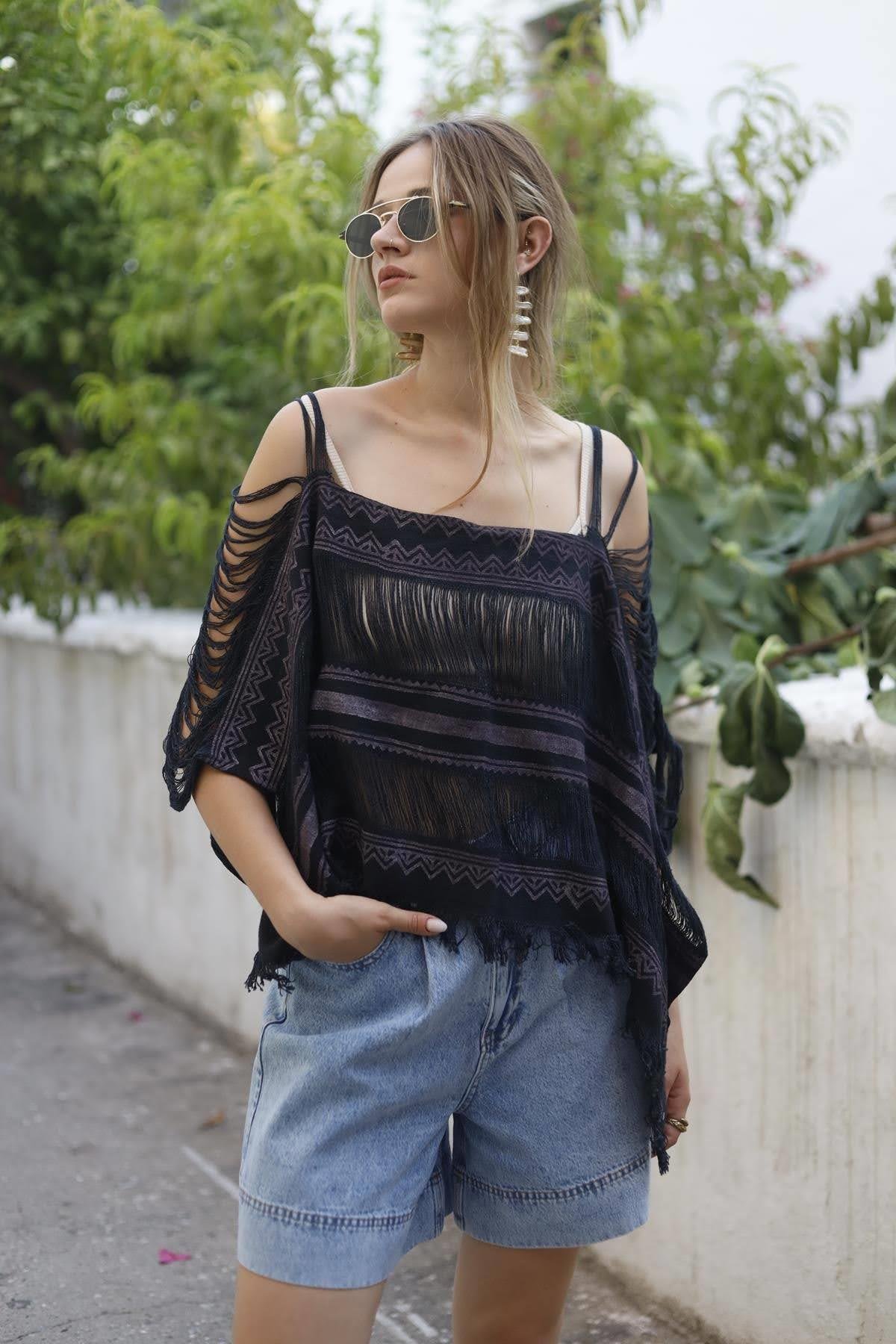 Blue Wide Leg Denim Short