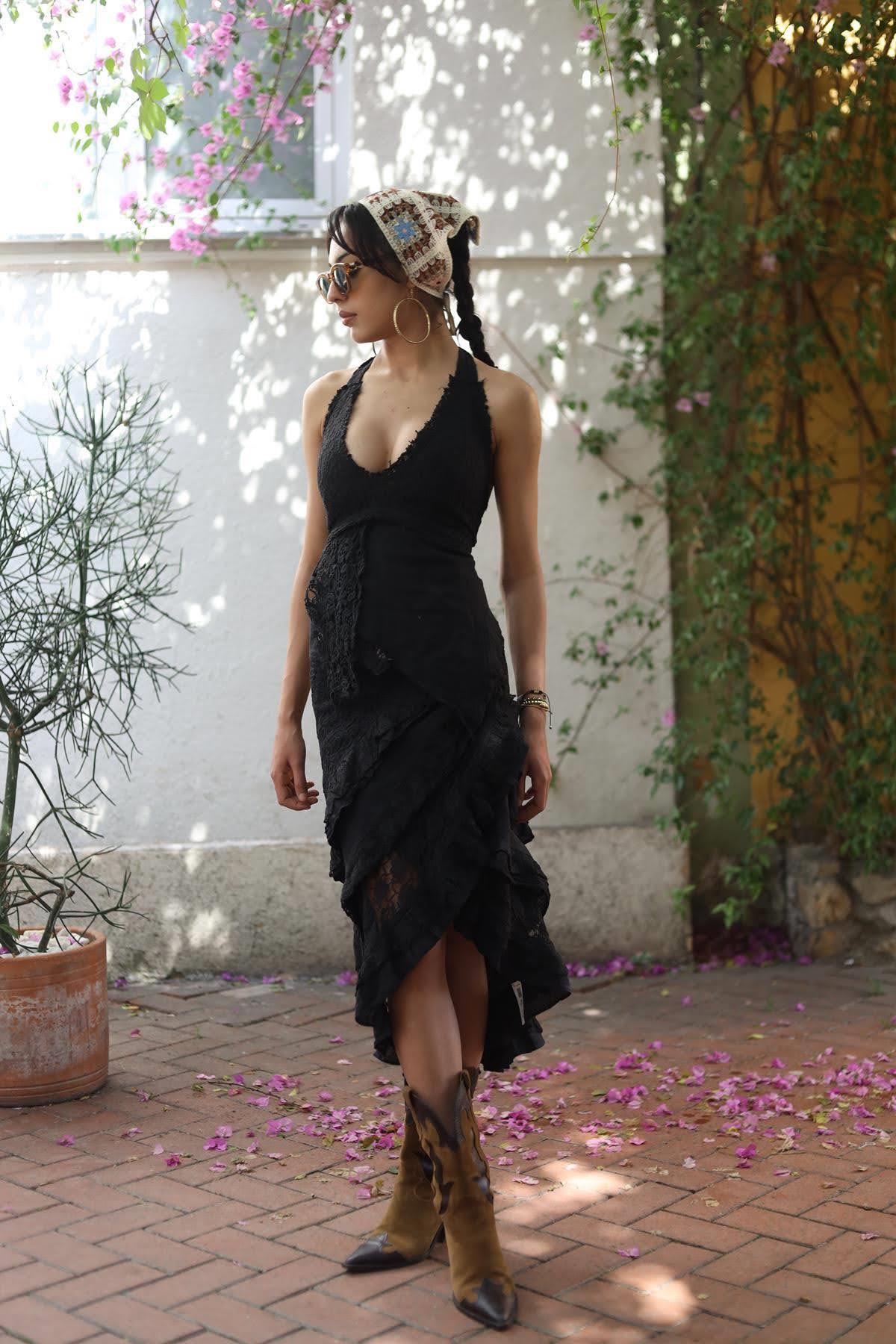 Black Wrap Layered Lace Skirt