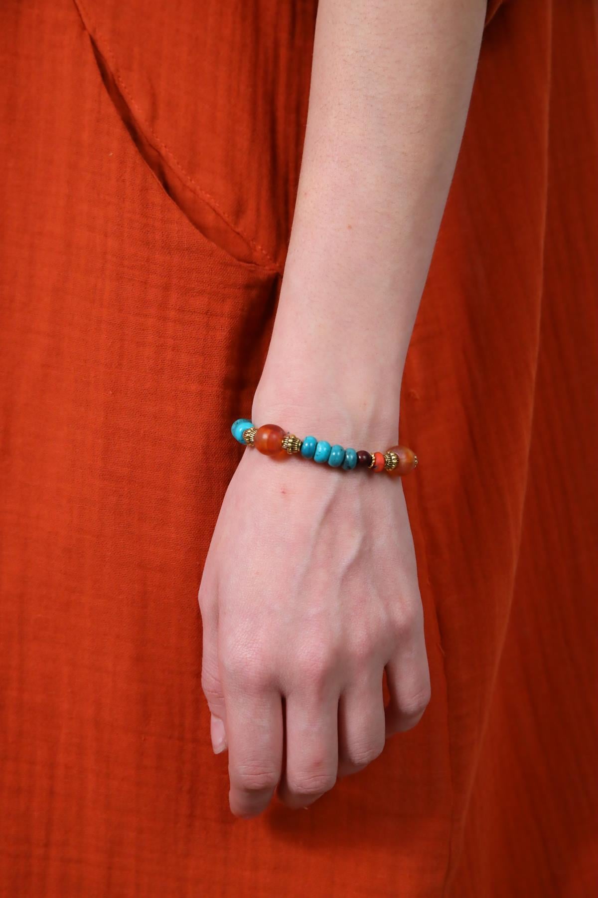 Cam Detaylı Turkuaz Bileklik - Şaman Butik Cam Detaylı Turkuaz Bileklik