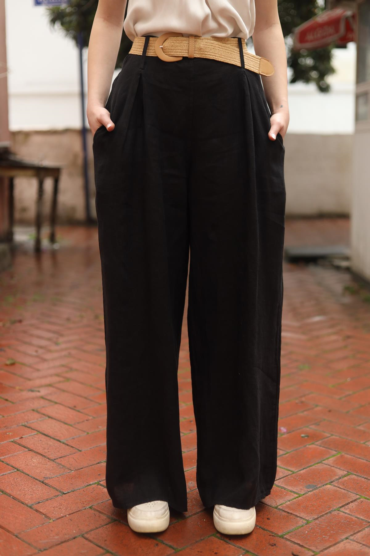 Black Linen Palazzo Pants