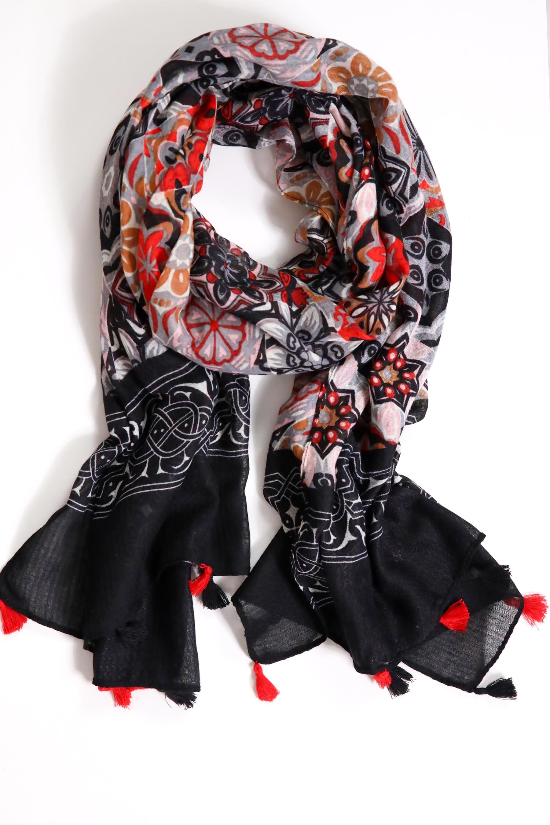 Siyah Mandala Desenli Şal - Şaman Butik Siyah Mandala Desenli Şal