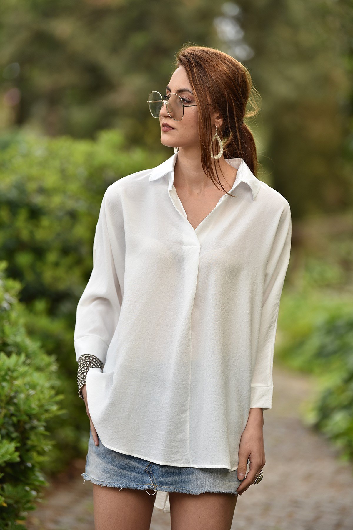Beyaz Düğmesiz Gömlek - Şaman Butik - Bohem Giyim ve Aksesuar | Kadın &  Erkek