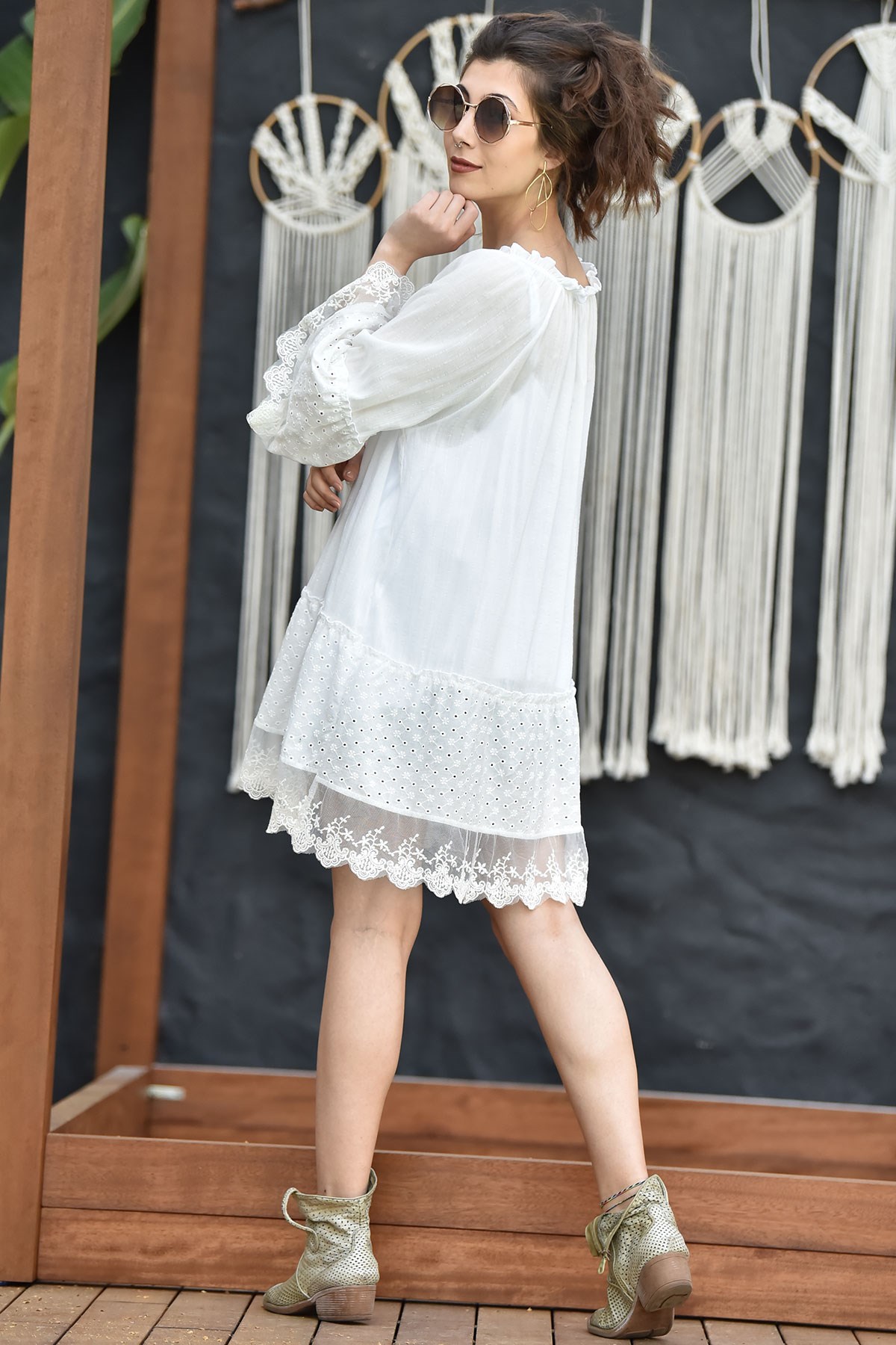 White Bohemian Dress with Lace - Şaman Butik | Boho Fashion
