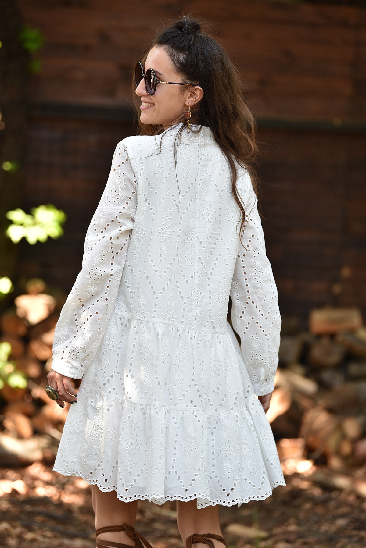 White Guipure Short Dress - Şaman Butik | Boho Fashion