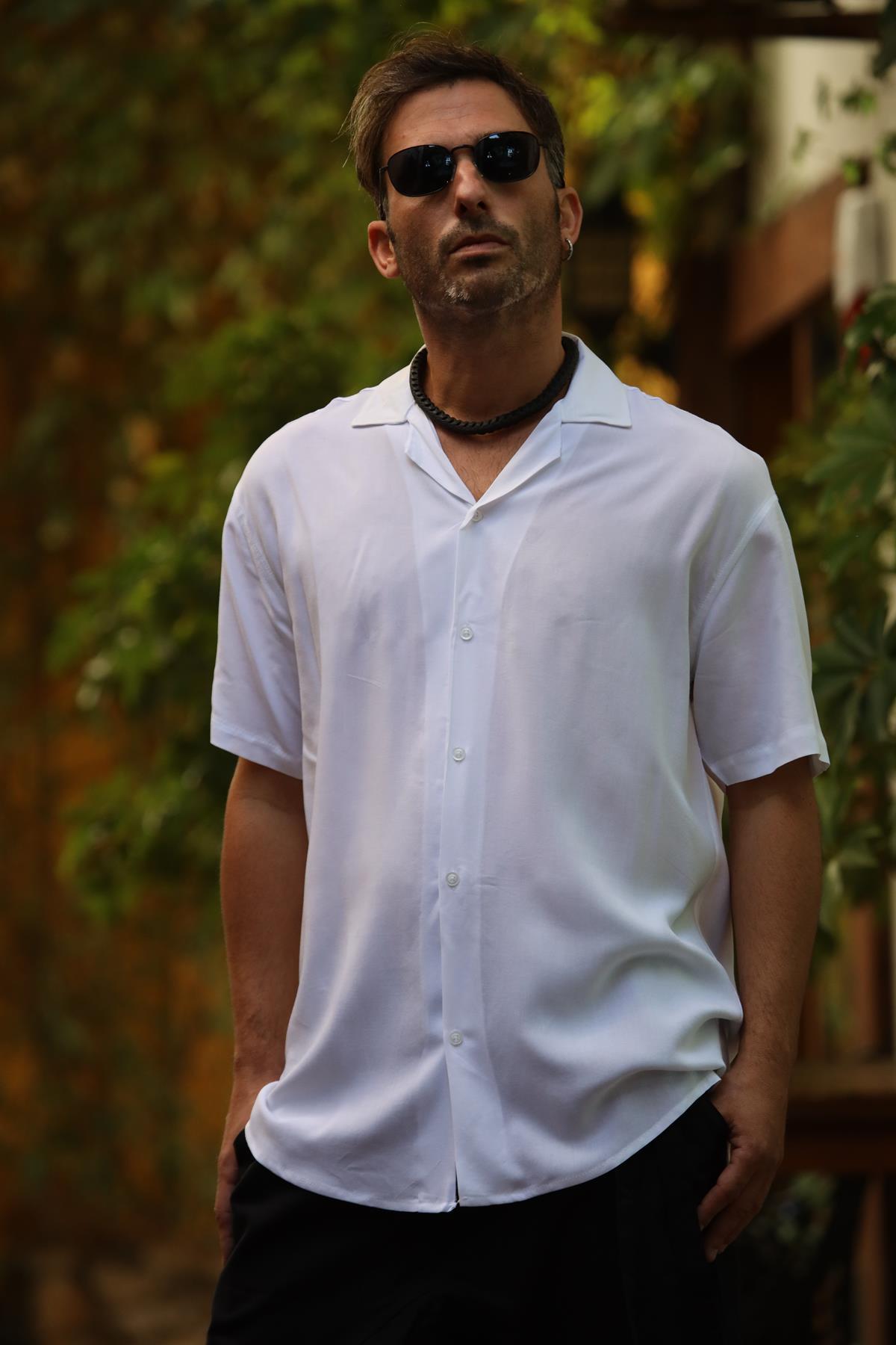 Beyaz Kısa Kollu Erkek Gömlek