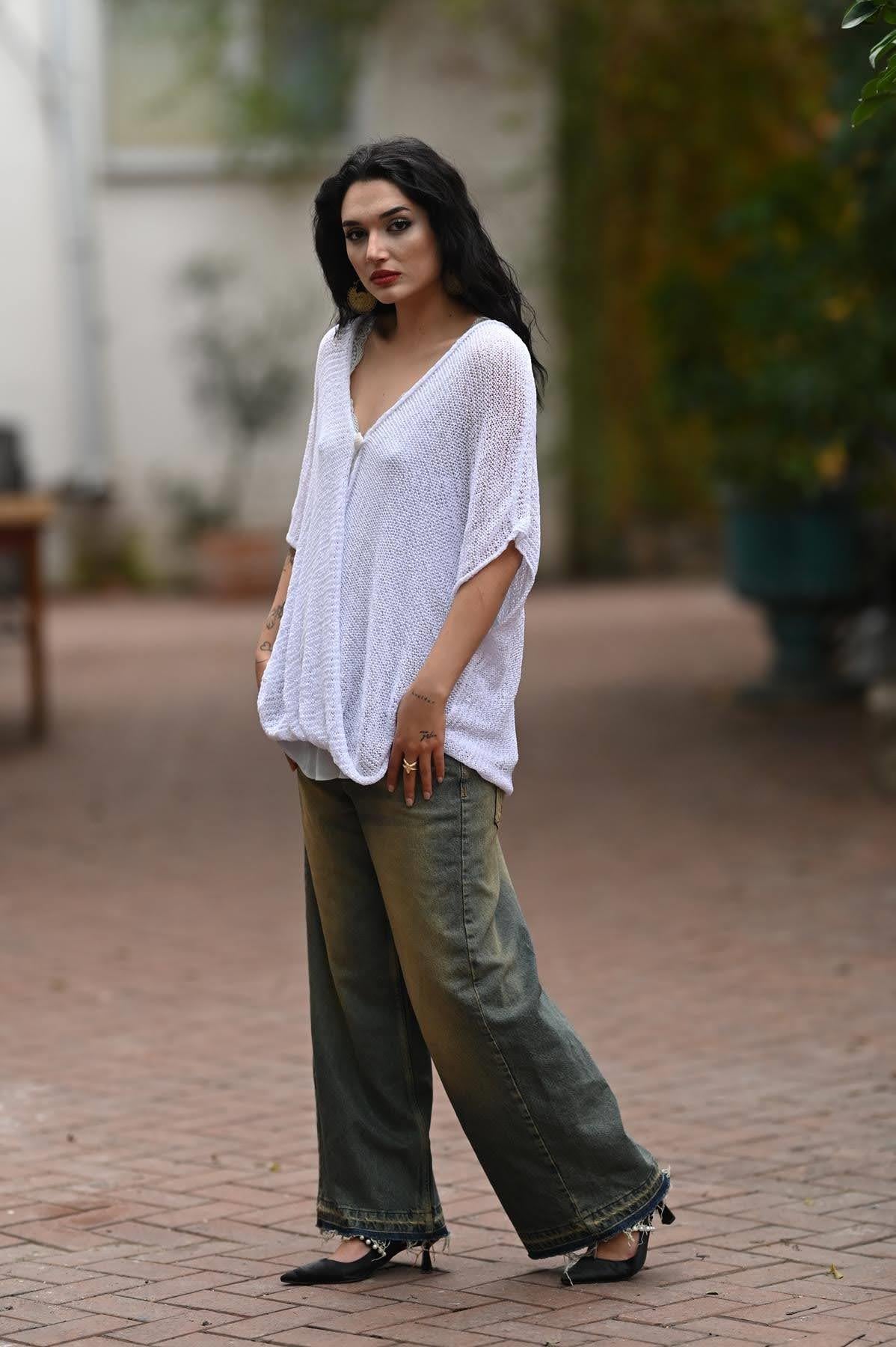 White Single Button Mercerized Judith Tunic