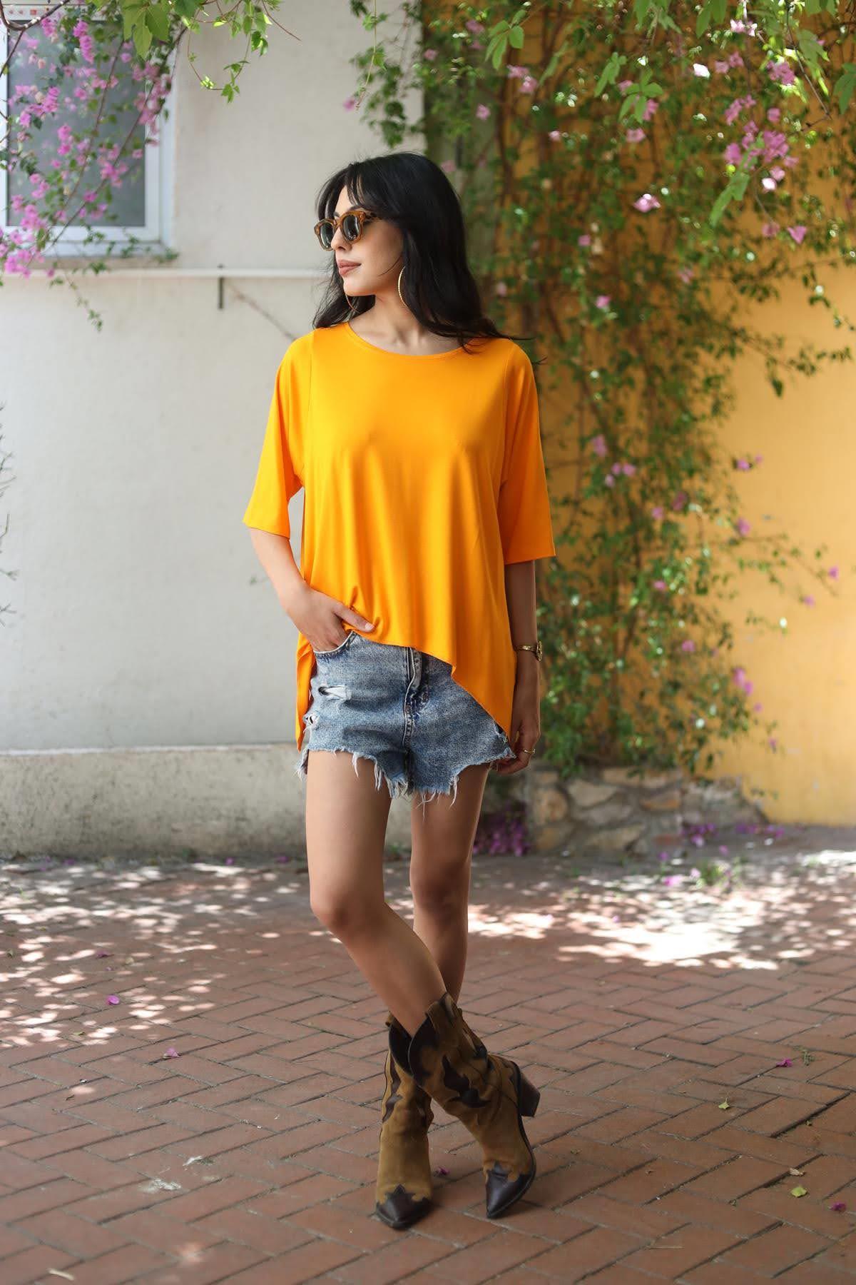 Turuncu Yanları Uzun Bluz