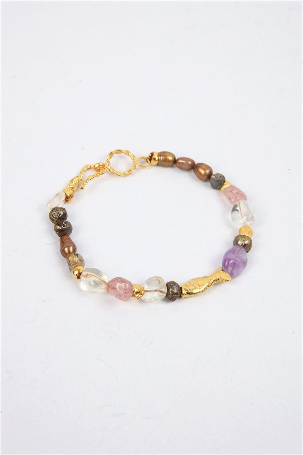  Bronz Balık Figürlü Kuvars Taşlı Tasarım Bileklik