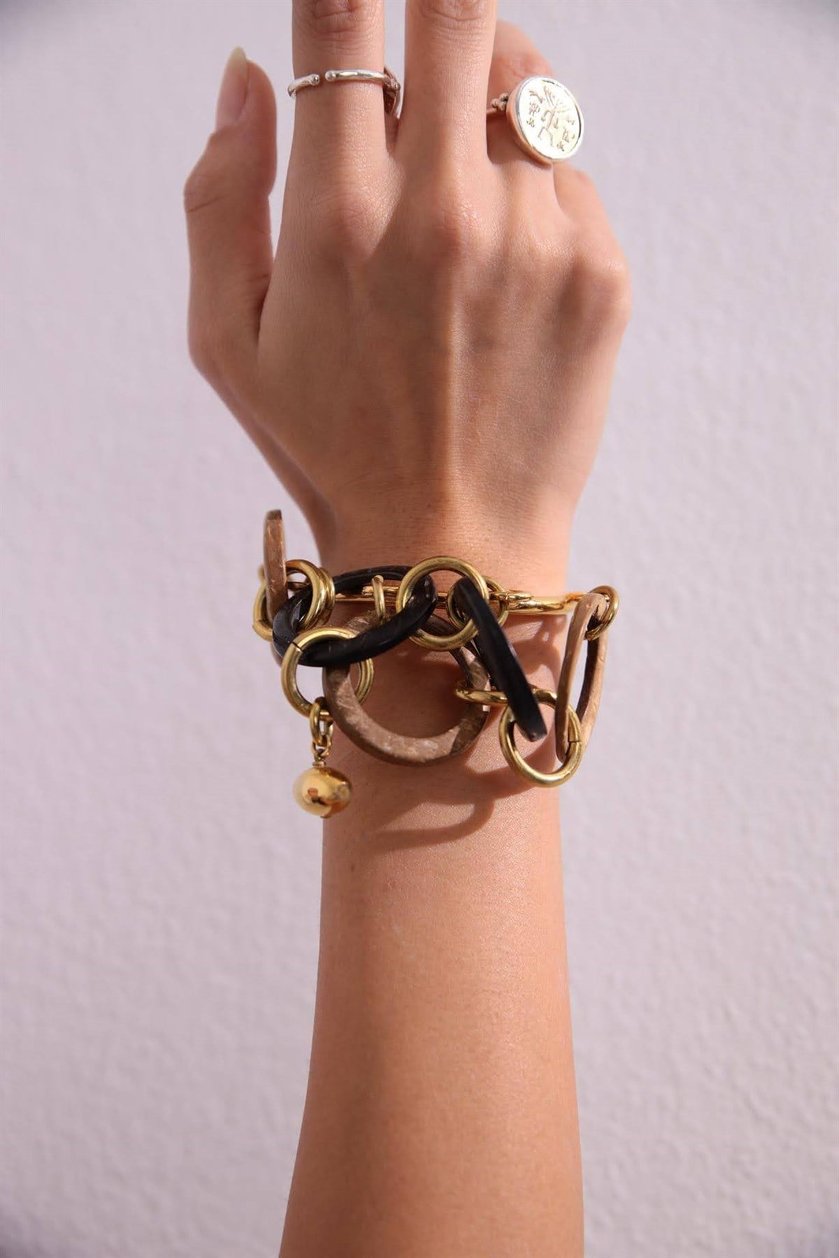  Bronz Çoklu Granit Halka Detay Bileklik