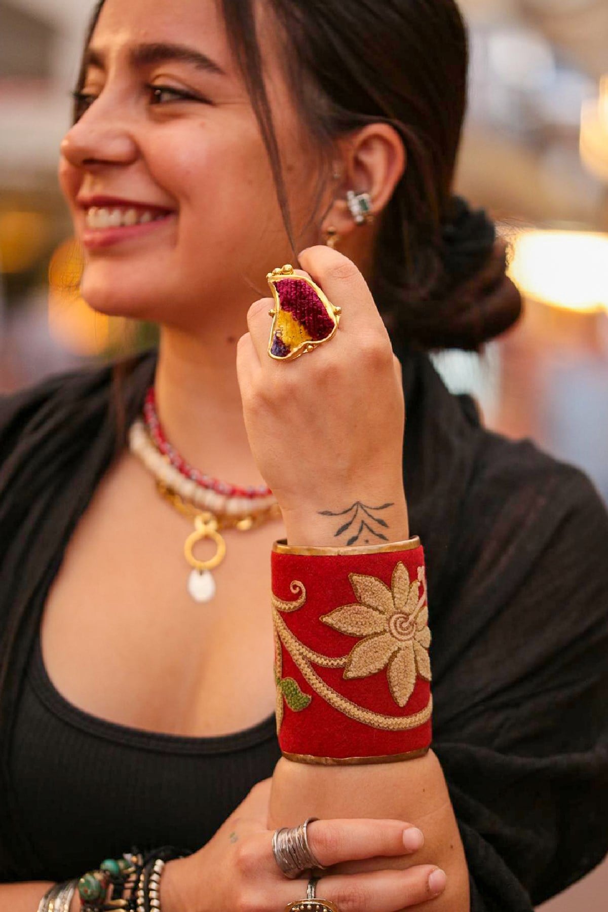 Bronz Keçe İşlemeli Antik Tasarım Bileklik - Şaman Butik Bronz Keçe İşlemeli Antik Tasarım Bileklik