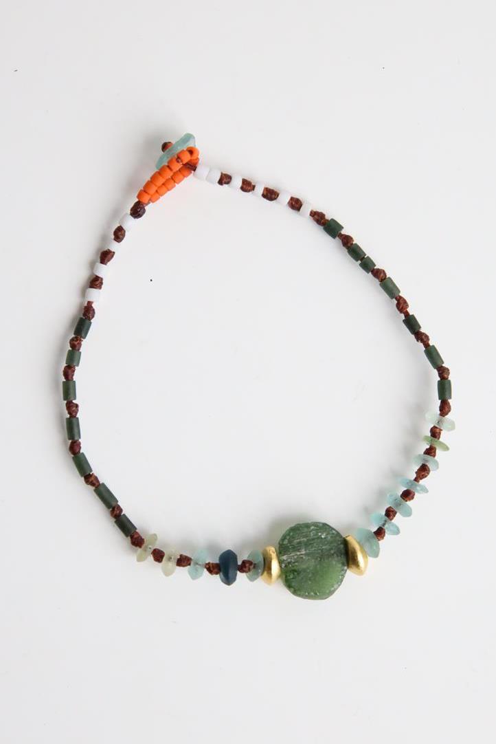 Bronz Parçalı Antik Cam Tasarım Bileklik - Şaman Butik Bronz Parçalı Antik Cam Tasarım Bileklik