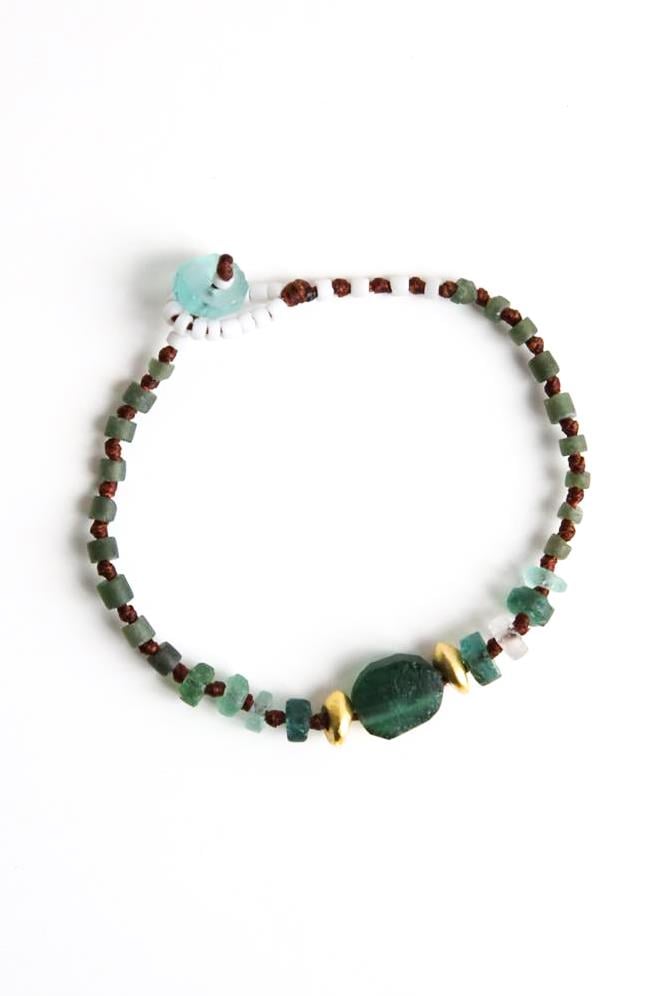 Bronz Parçalı Antik Cam Tasarım Bileklik - Şaman Butik Bronz Parçalı Antik Cam Tasarım Bileklik