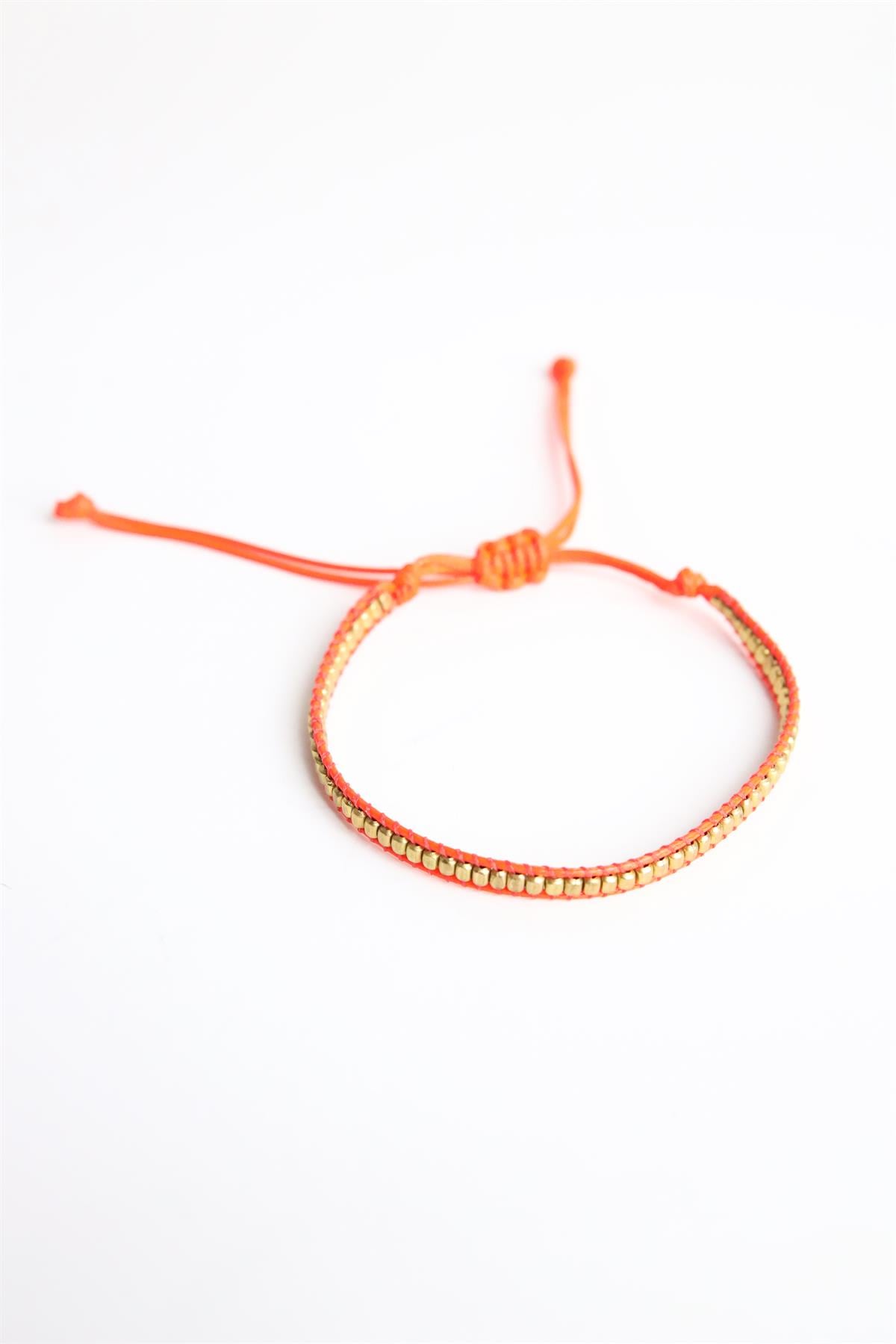 Bronz Parçalı Turuncu Ayarlanabilir Bileklik - Şaman Butik Bronz Parçalı Turuncu Ayarlanabilir Bileklik