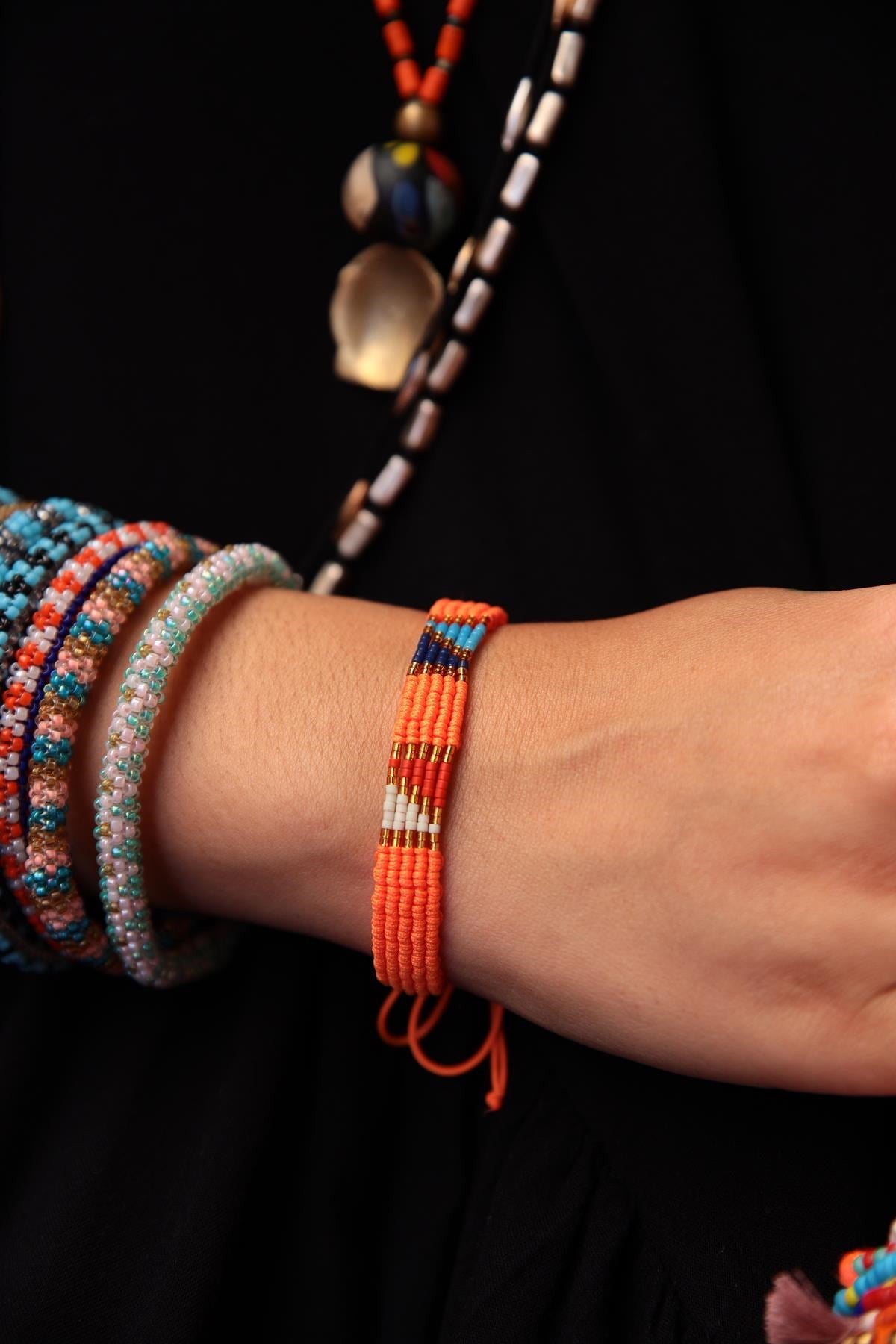  Örme Mum İpli Doğal Taşlı Tasarım Bileklik