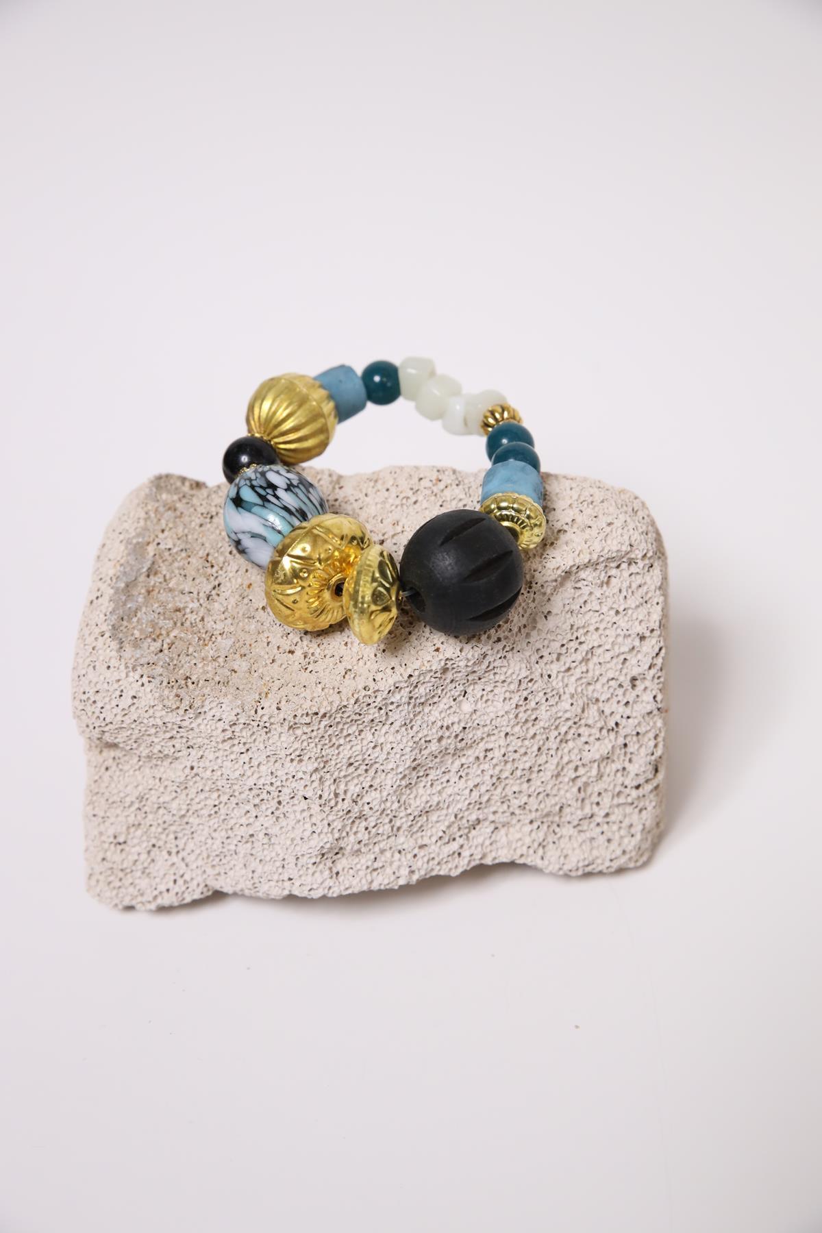 Renklendirilmiş Cam Tasarım Altın Kaplama Bileklik - Şaman Butik Renklendirilmiş Cam Tasarım Altın Kaplama Bileklik