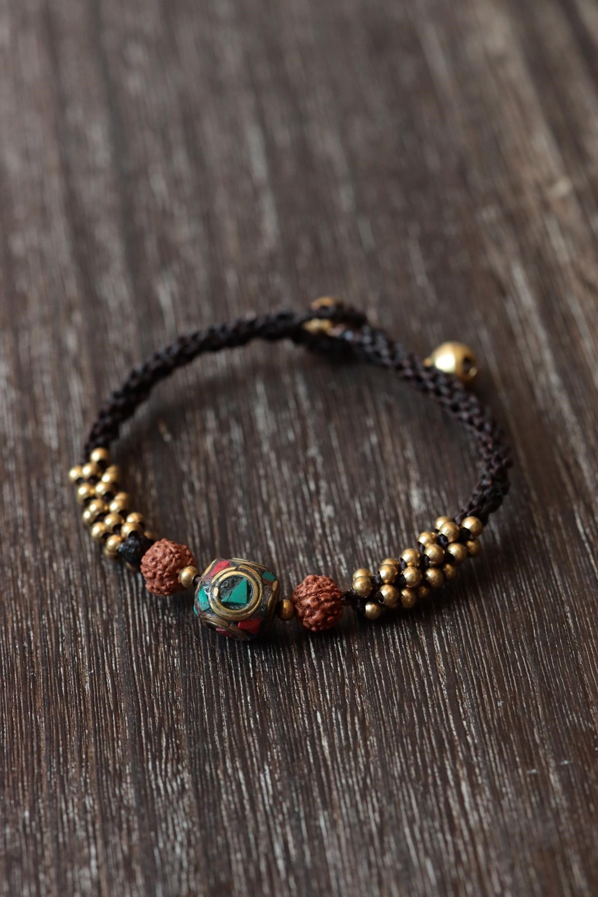  Rudraksha Tohumlu Bronz Boncuklu Tasarım Bileklik
