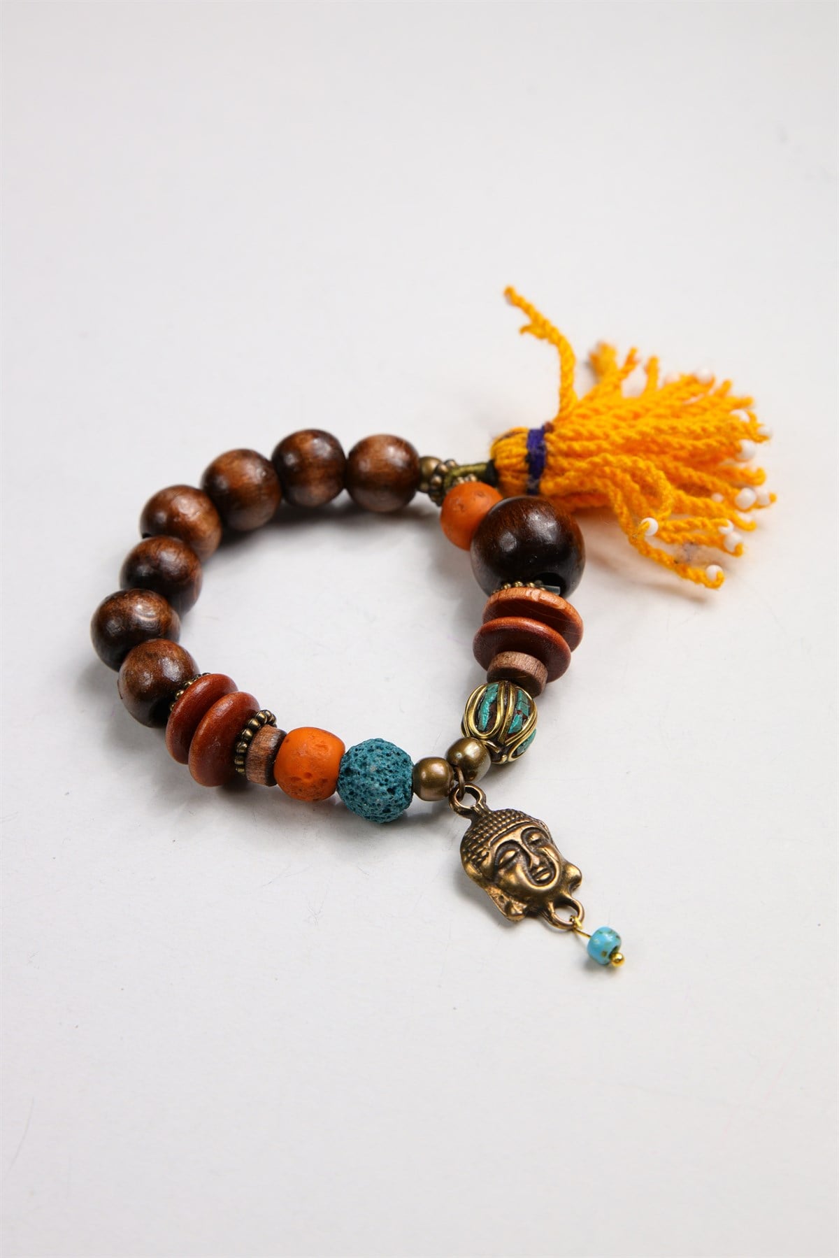  Volkanik Taşlı Buddha Detaylı Ahşap Bileklik