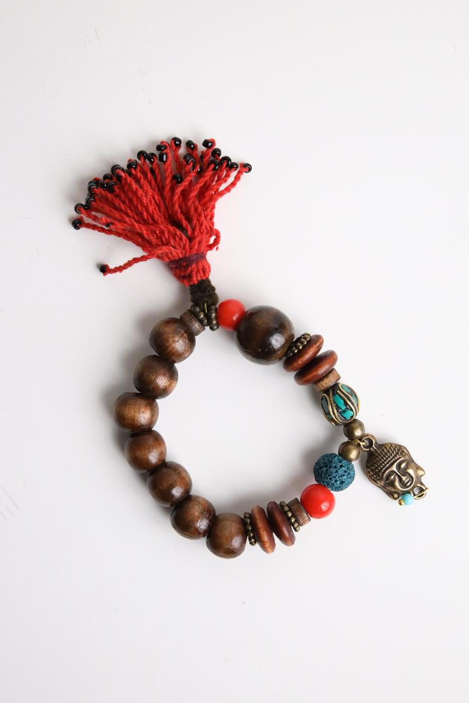 Volkanik Taşlı Buddha Detaylı Ahşap Bileklik - Şaman Butik Volkanik Taşlı Buddha Detaylı Ahşap Bileklik