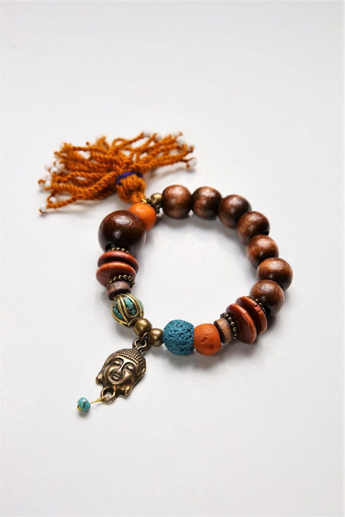  Volkanik Taşlı Buddha Detaylı Ahşap Bileklik
