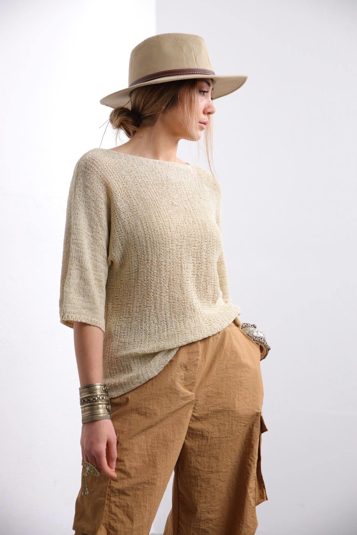 Ekru Tensel Merserize Bluz - Şaman Butik - Bohem Giyim ve Aksesuar | Kadın & Erkek Ekru Tensel Merserize Bluz