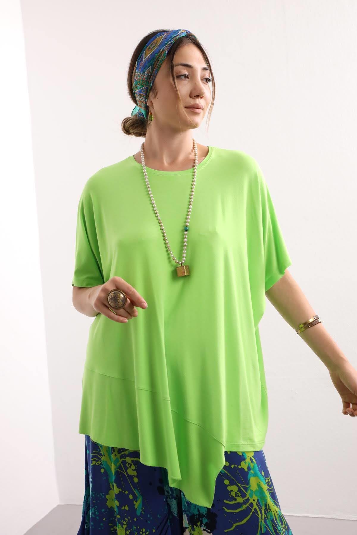 Pistachio Green Short Sleeve Patched  Blouse Pistachio Green Short Sleeve Patched  Blouse