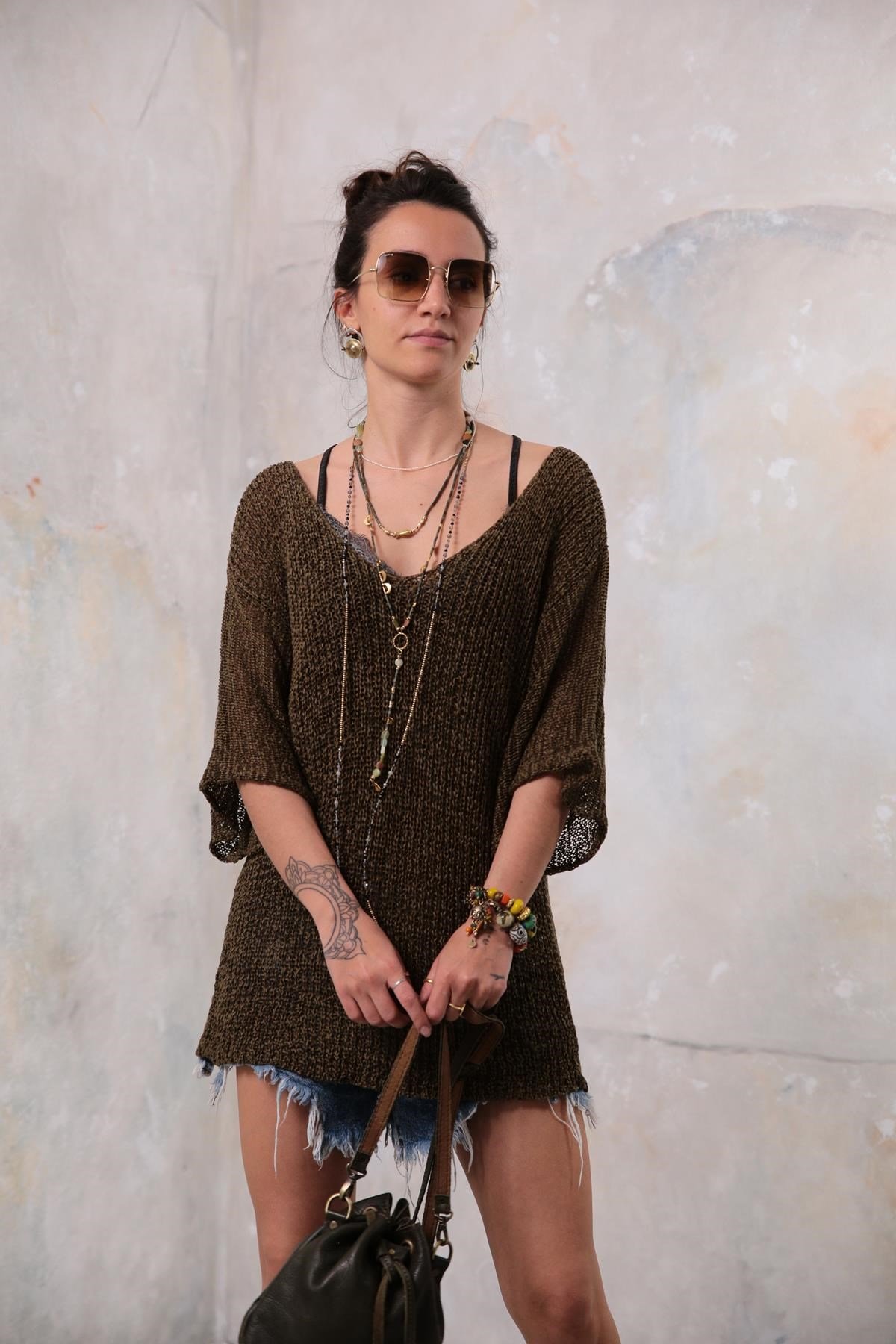 Saman Butik | Shop Online Khaki Orphan Sleeve Mercerized Blouse