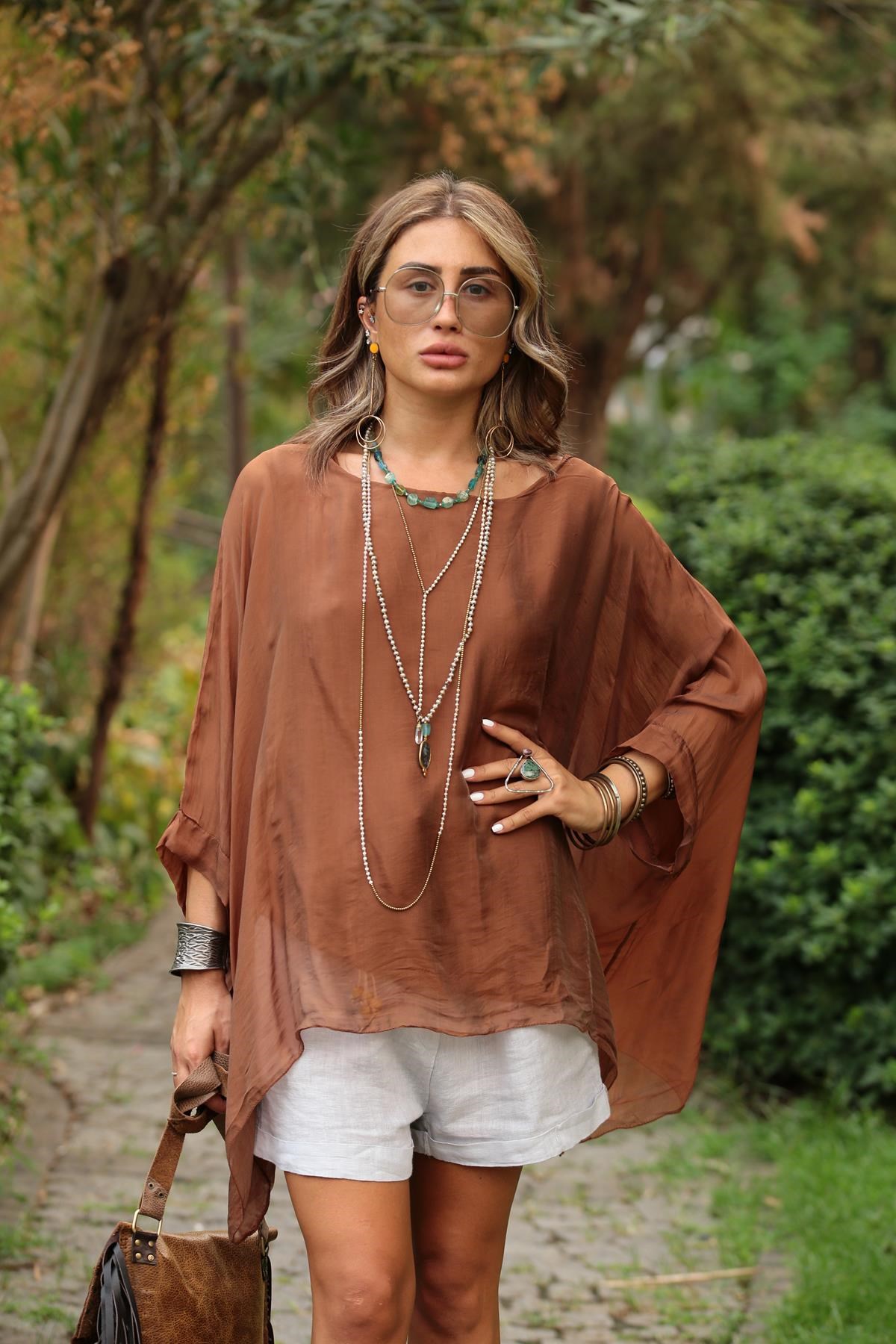 Kahverengi Yarasa Kol İpek Bluz - Şaman Butik - Bohem Giyim ve Aksesuar |  Kadın & Erkek