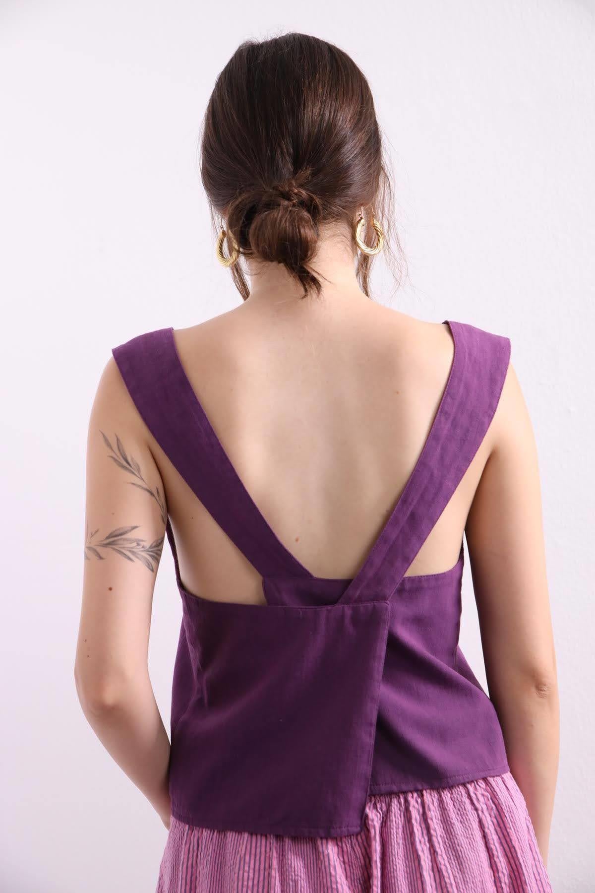  Mor Arkası Çapraz Bluz