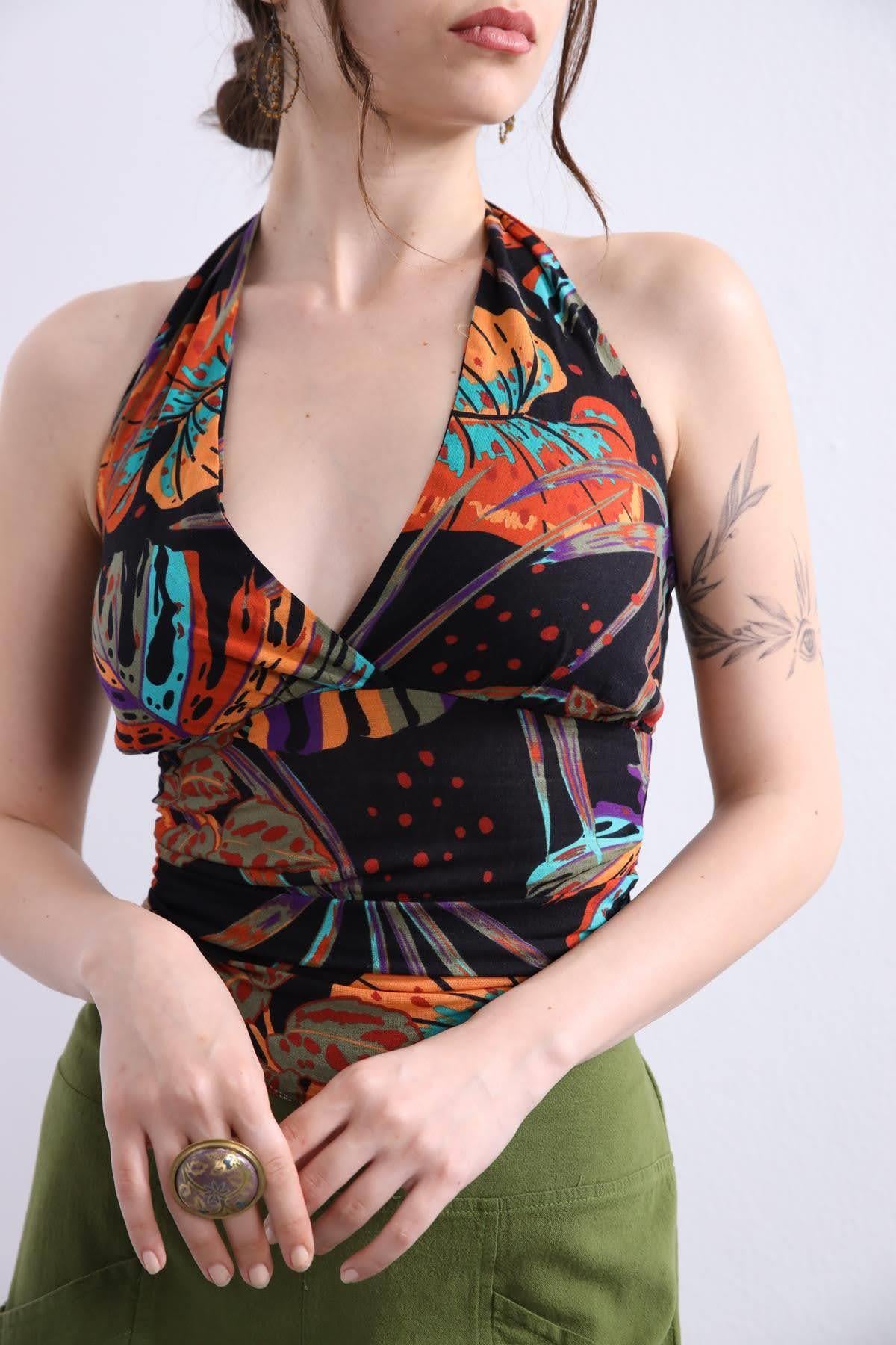 Siyah Desenli Bulmaca Bluz - Şaman Butik Siyah Desenli Bulmaca Bluz