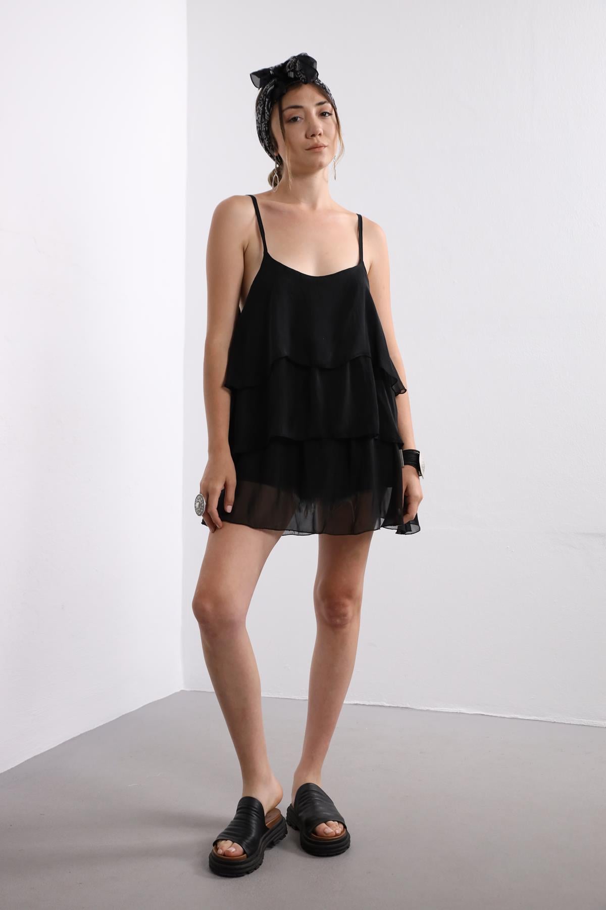 Siyah Kat Kat İpek Bluz - Şaman Butik Siyah Kat Kat İpek Bluz