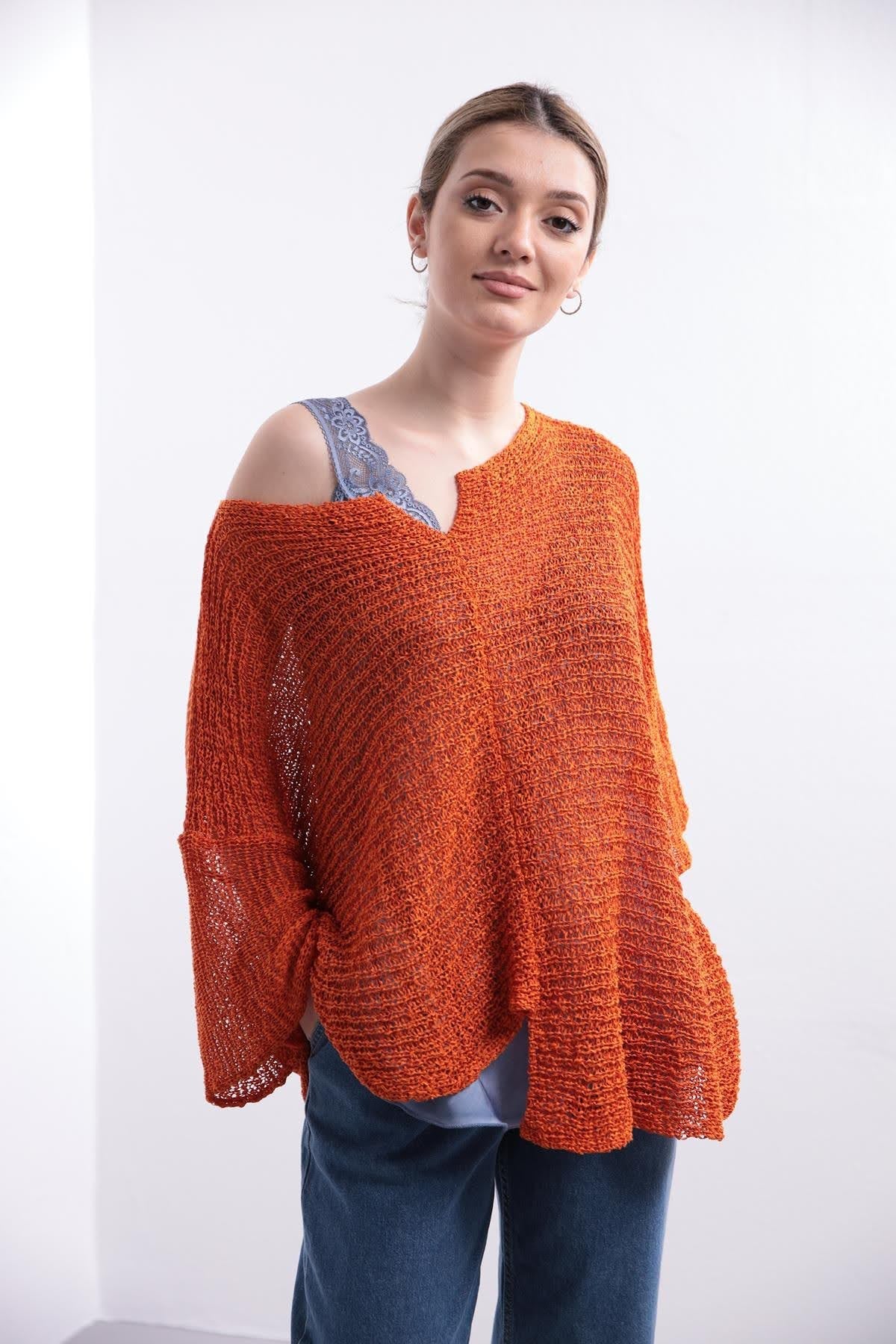 Saman Butik | Shop Online Orange Lightweight Knitted Blouse