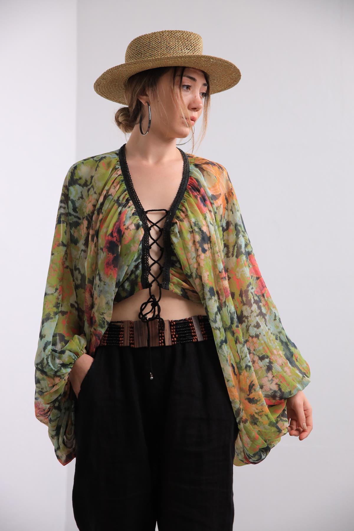 Yeşil Batikli Şifon Salaş Bluz - Şaman Butik - Bohem Giyim ve Aksesuar |  Kadın & Erkek