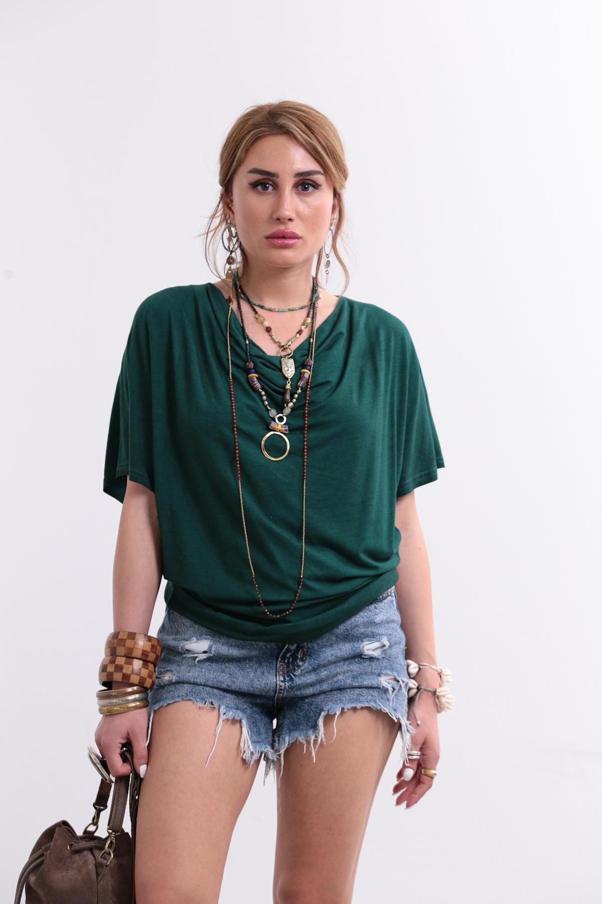 Zümrüt Yeşili Degaje Yaka Bluz - Şaman Butik - Bohem Giyim ve Aksesuar |  Kadın & Erkek