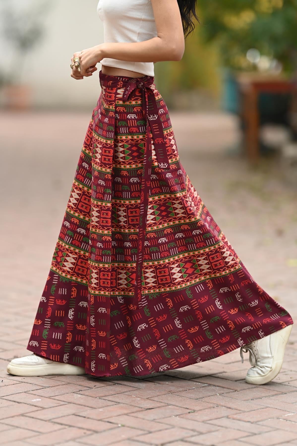 Bordo Otantik Desenli Anvelop Etek