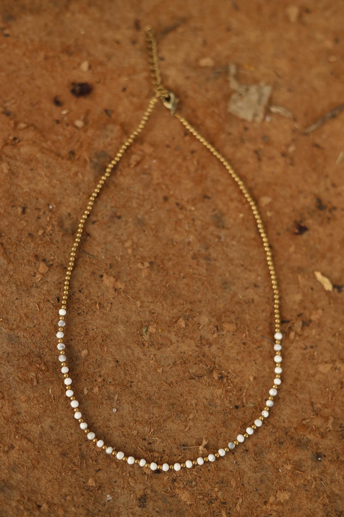 Bronz Beyaz Taşlı Kolye