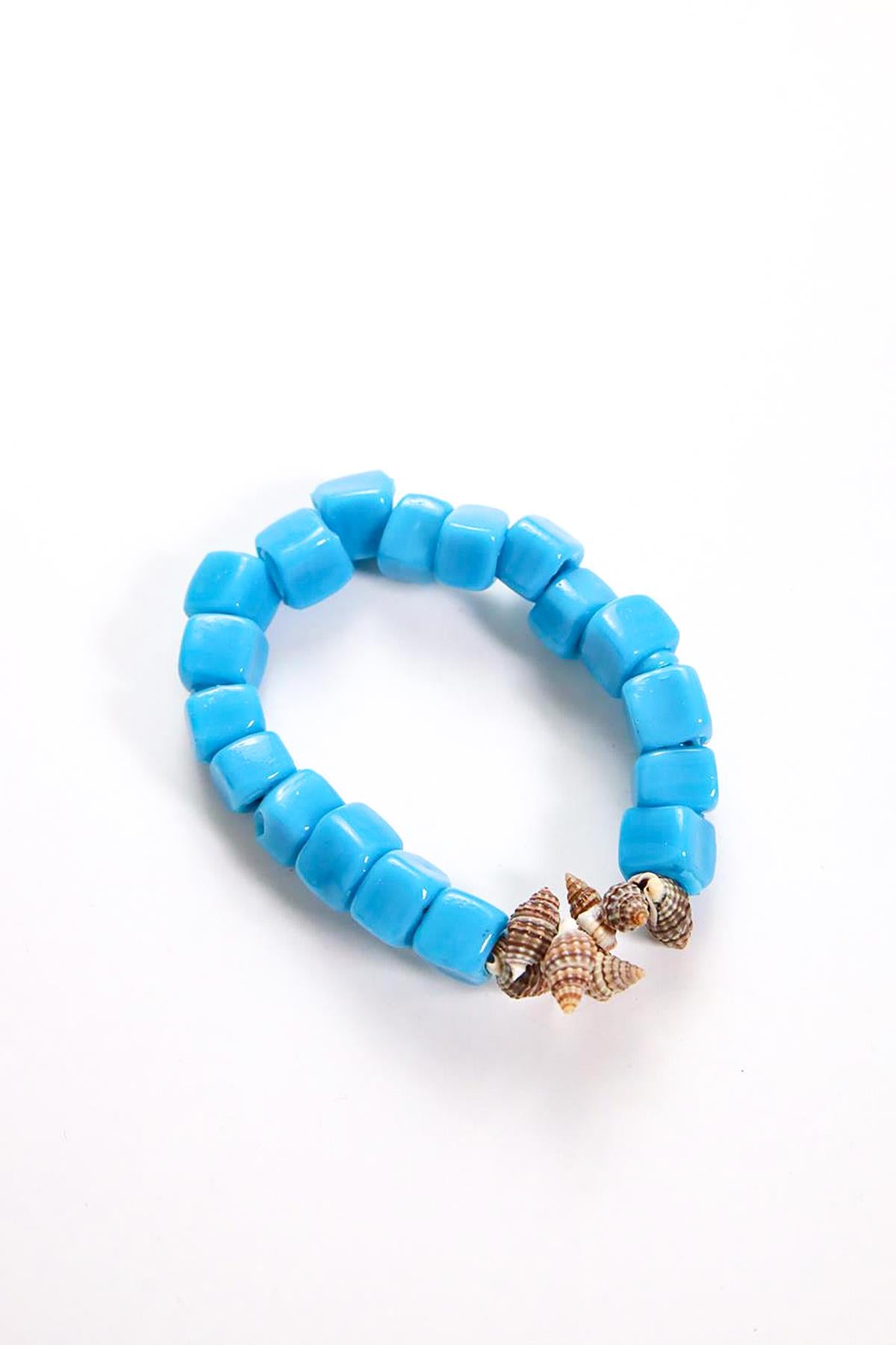 Deniz Kabuğu Detaylı Cam Bileklik - Şaman Butik Deniz Kabuğu Detaylı Cam Bileklik