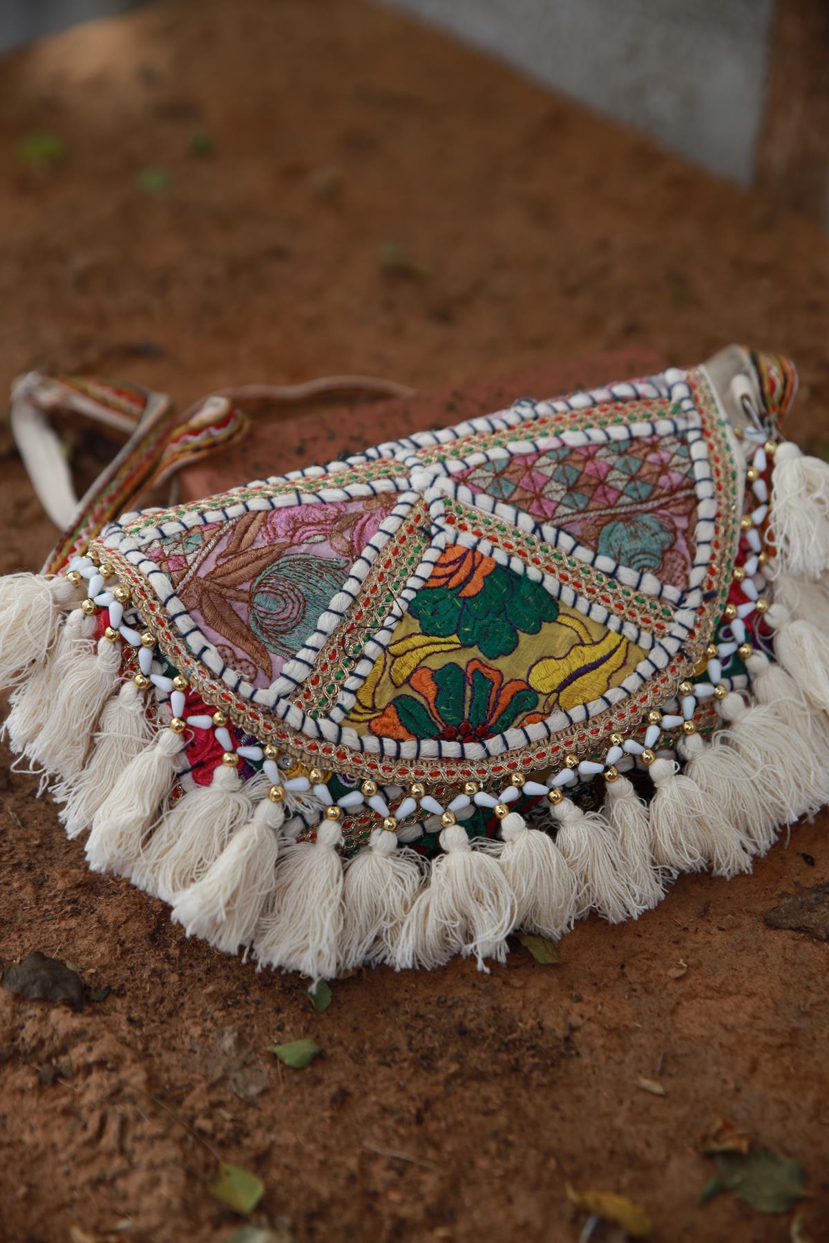 Ecru Bead Embroidered Envelope Bag