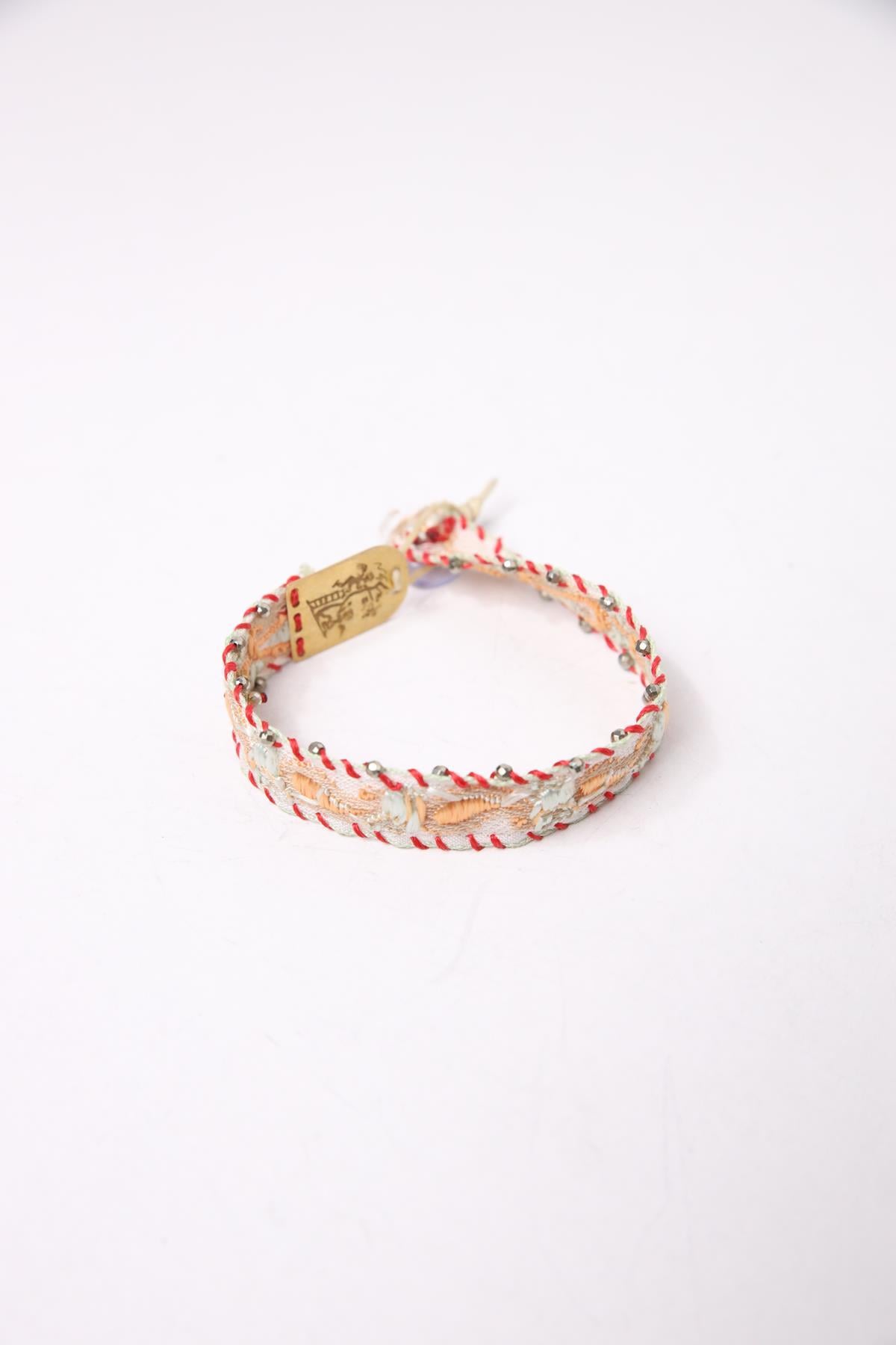 Silver and Fabric Design Bracelet