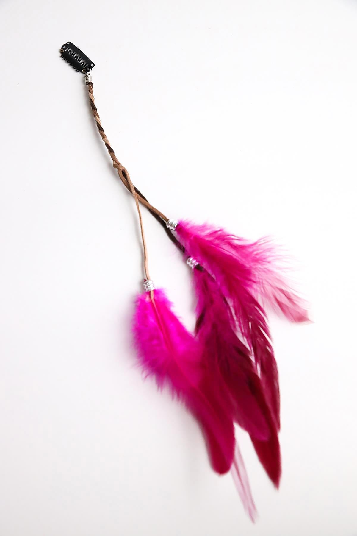 Pembe Tüylü Saç Tokası - Şaman Butik Pembe Tüylü Saç Tokası