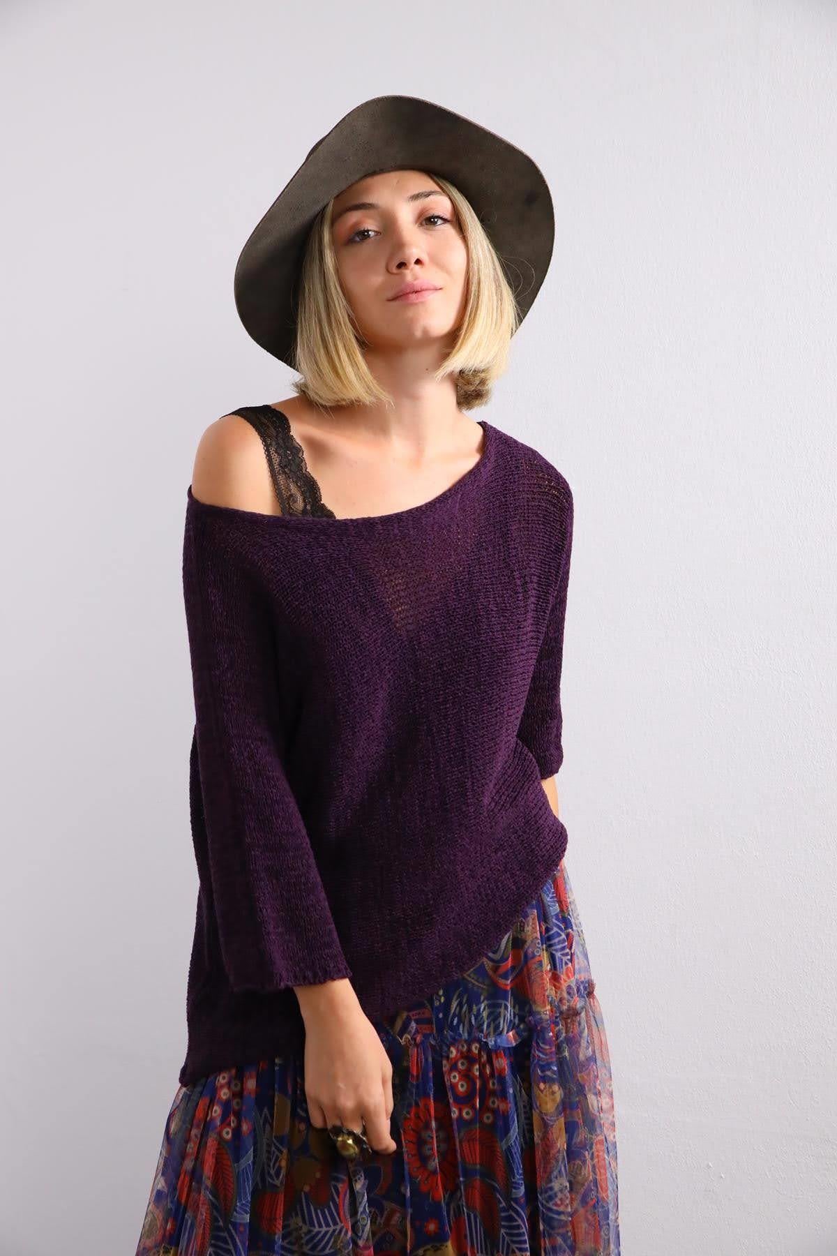 Mor Tensel Merserize Bluz - Şaman Butik Mor Tensel Merserize Bluz