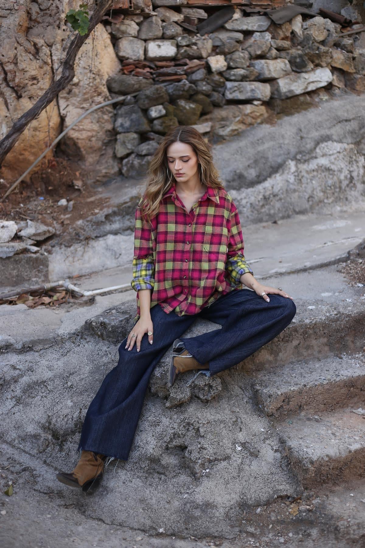 Fuşya Ekose Cepli Oduncu Gömlek