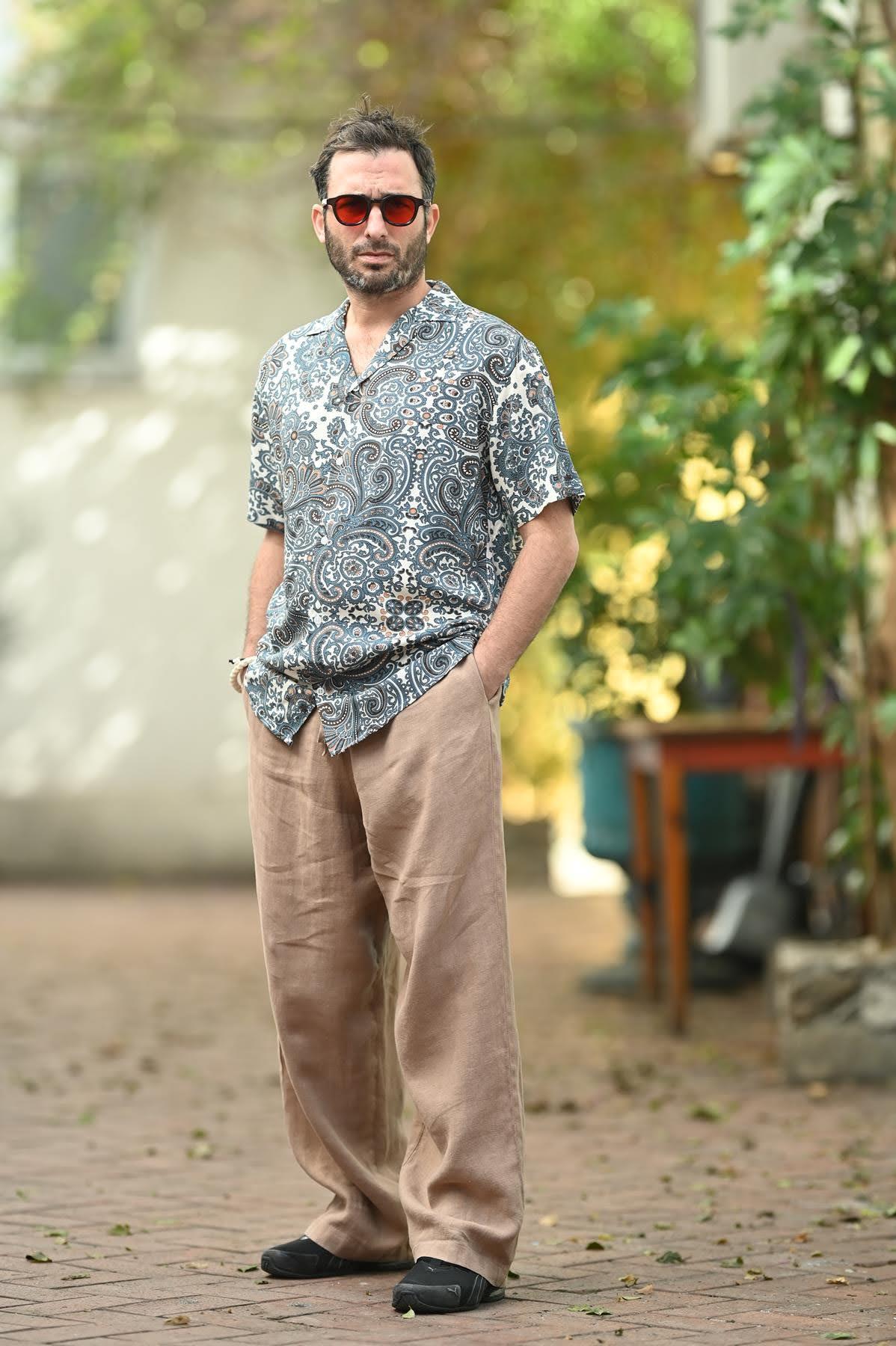 Petrol Blue Patterned Short Sleeve Men's Shirt