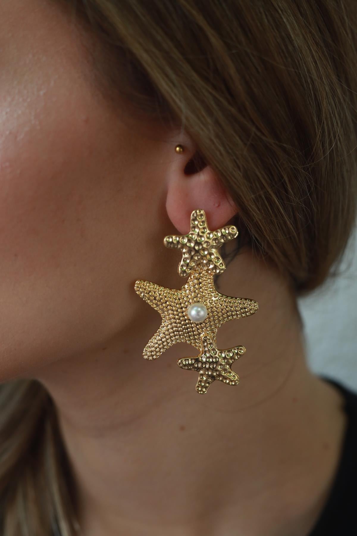 Gold Plated Pearl Detail Starfish Earrings